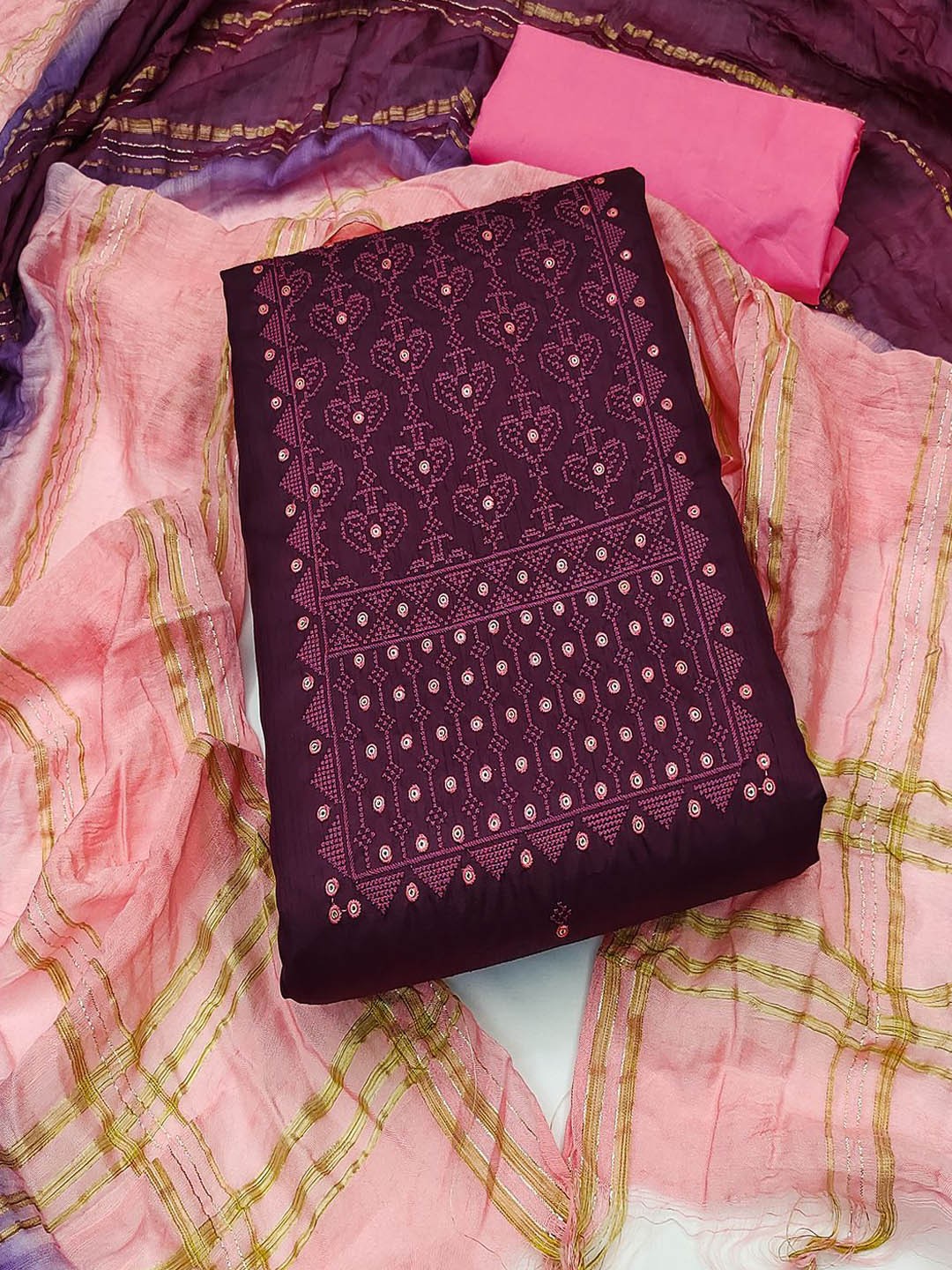 

MISS VERVE Unstitched Dress Material, Magenta