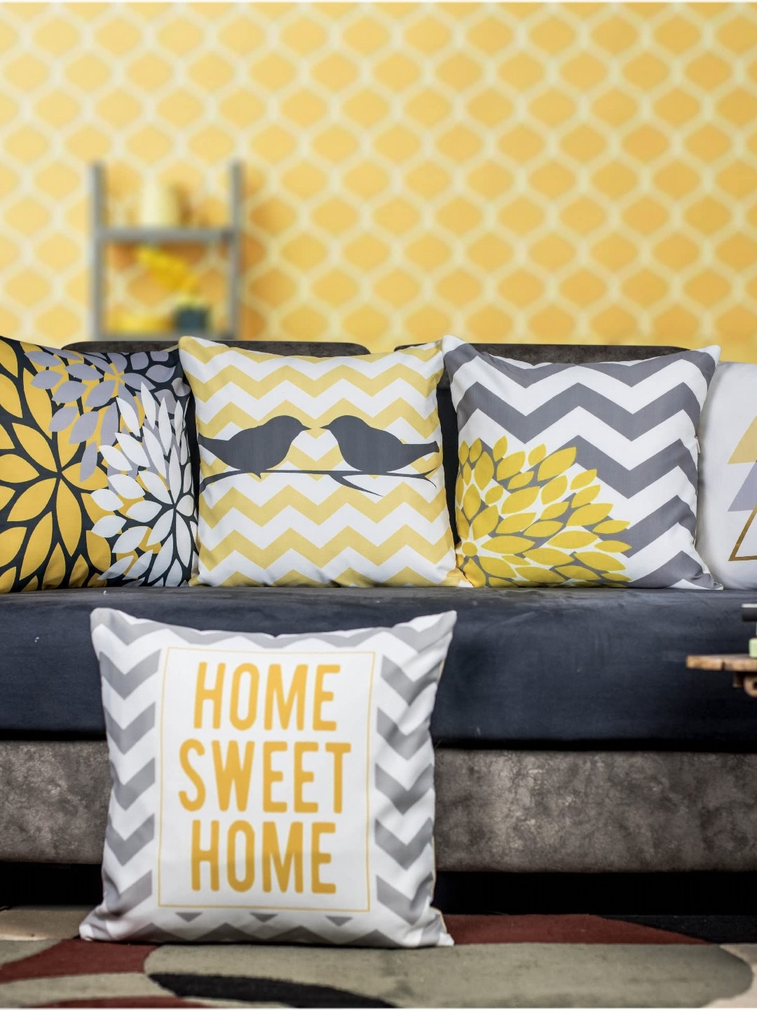 

Vendola White & Grey 5 Pieces Geometric Printed Square Cushion Covers