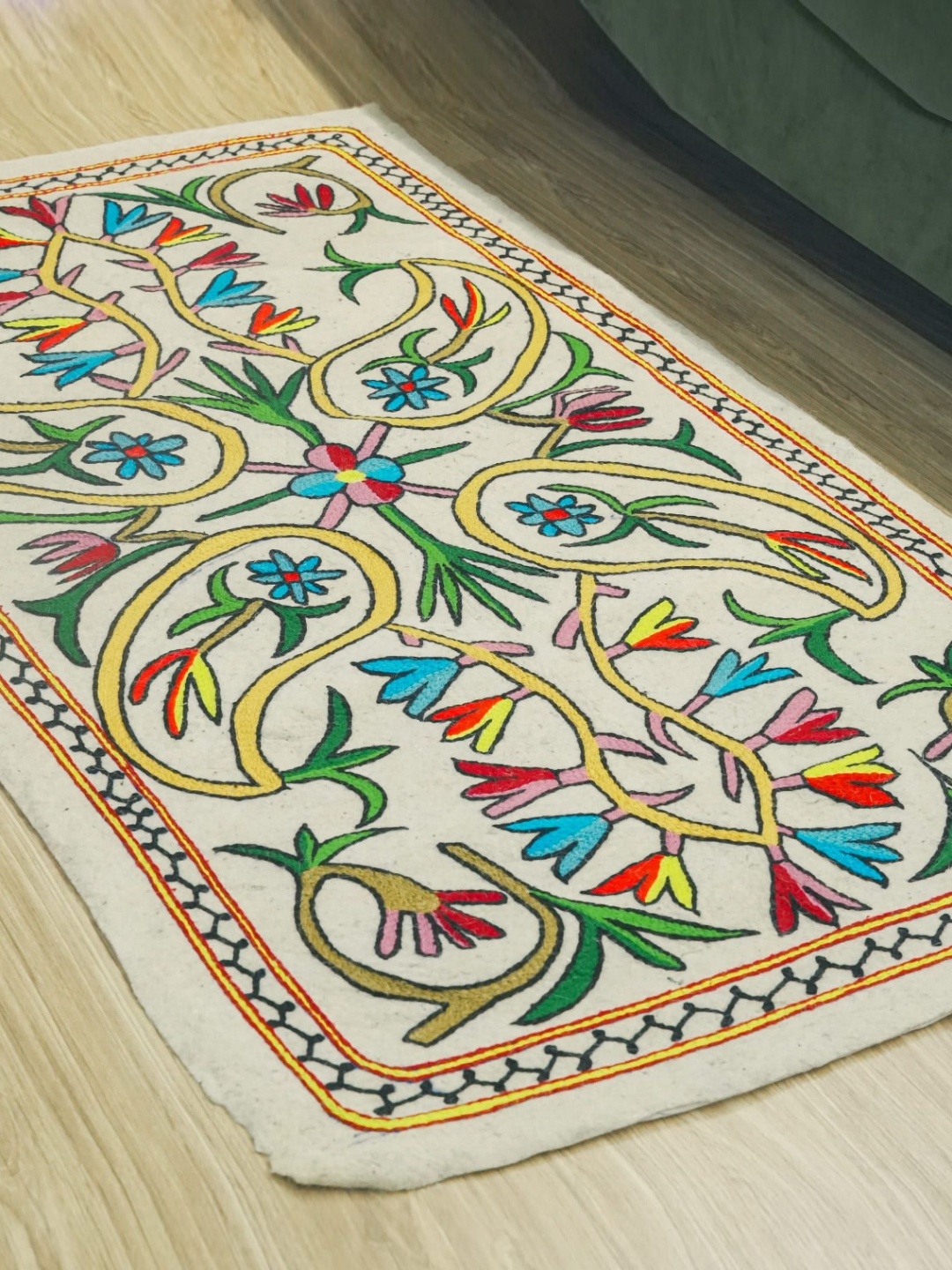 

Swadeh White & Blue Ethnic Motifs Printed Woollen Floor Mat