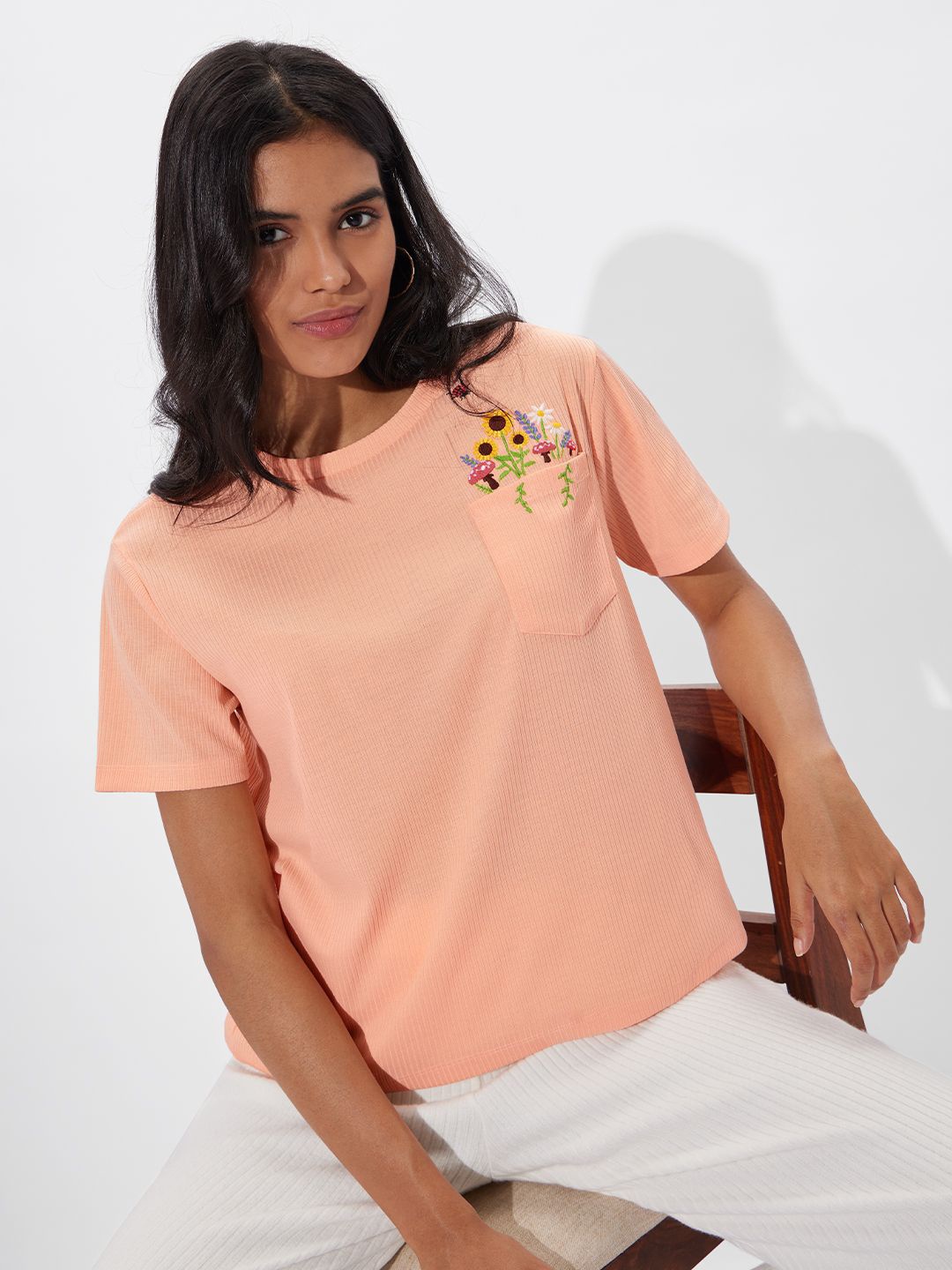 

The Souled Store Women Floral Printed Round Neck Relaxed Fit T-shirt, Orange