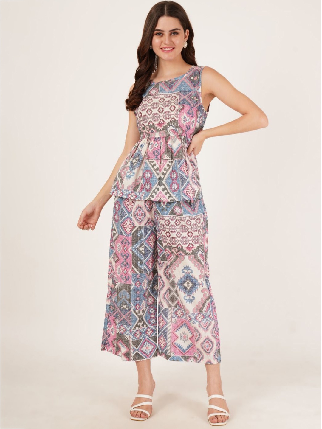 

KALINI Printed Pure Cotton Tunic With Trouser Co-Ords, Pink