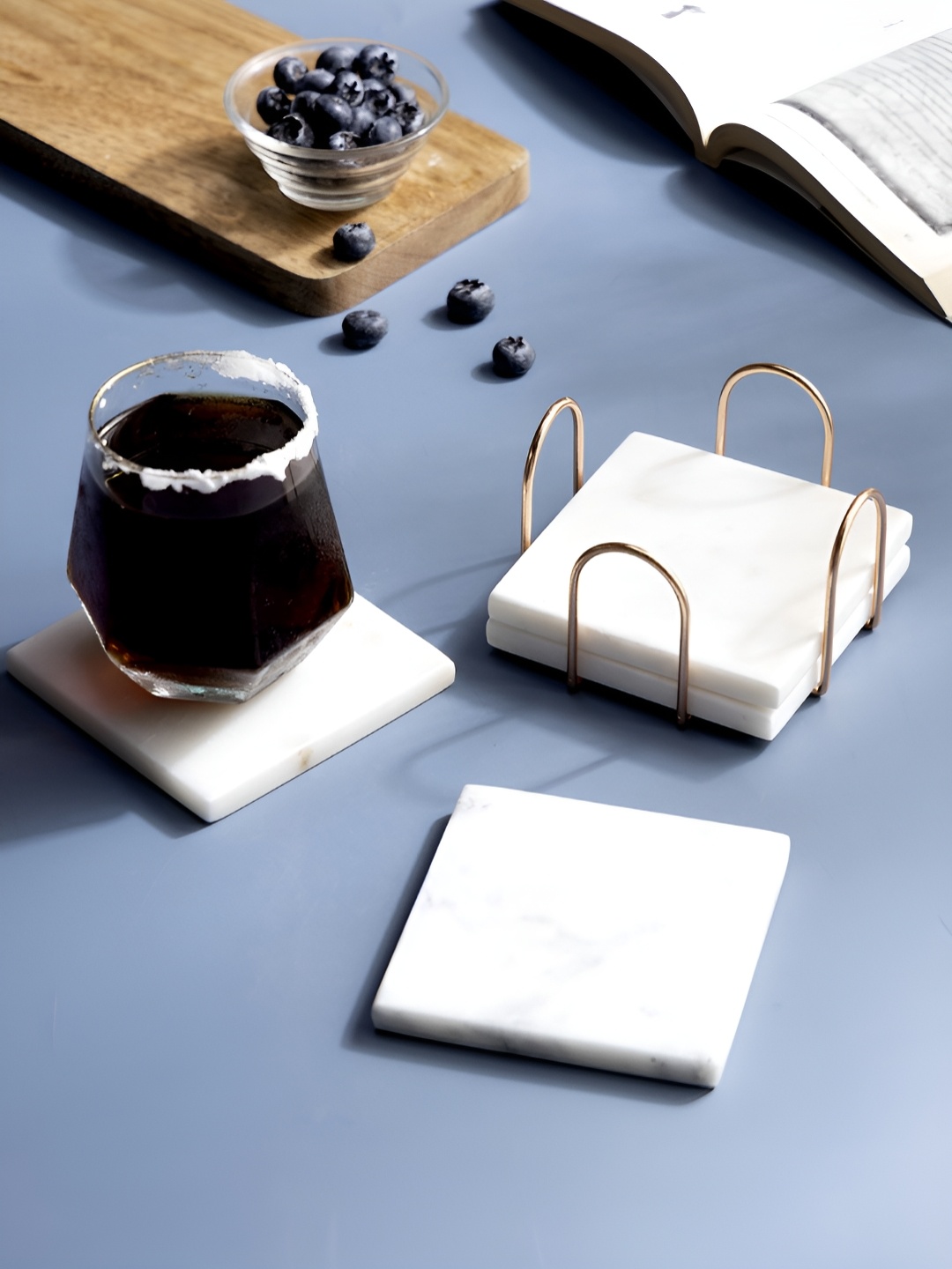 

DULI White 4 Pieces Square Marble Coasters With Stand