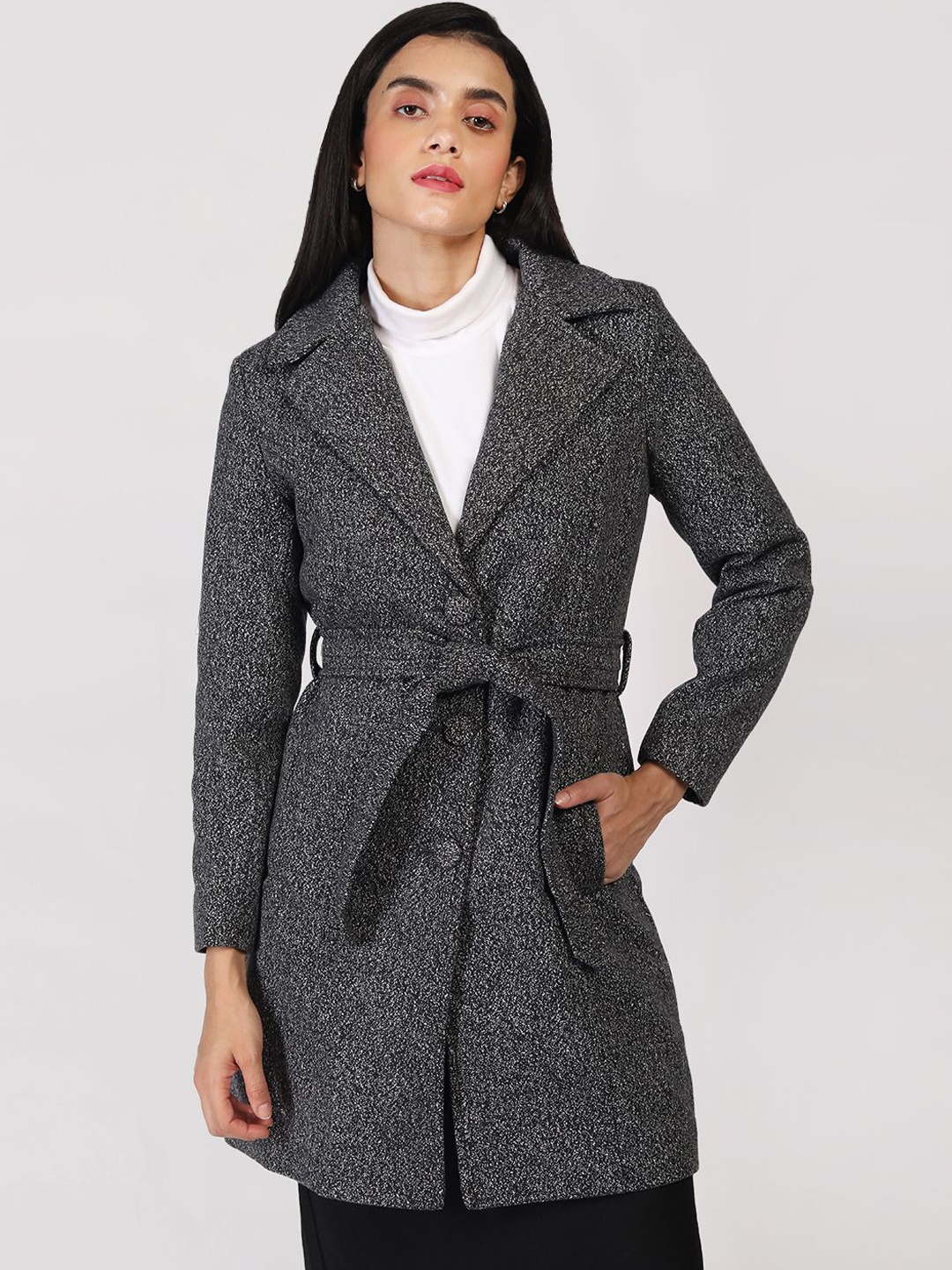 

HONNETE Women Hip Length Parka Coat, Grey