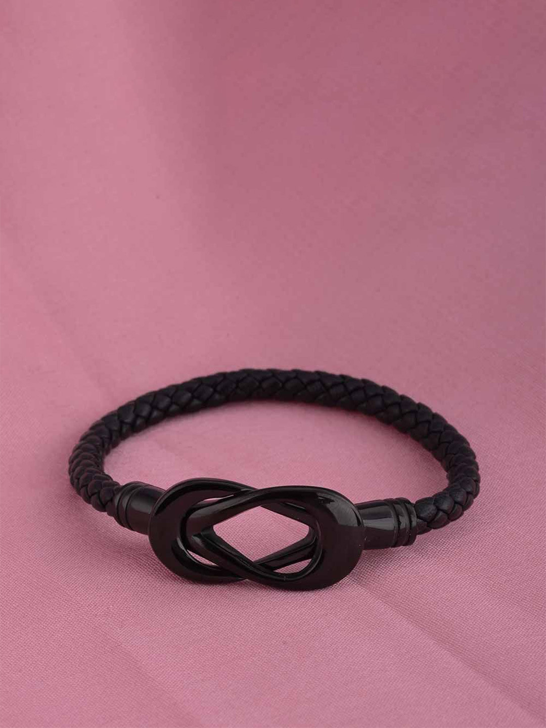 

PALMONAS Silver-Plated Leather Wraparound Bracelet, Black