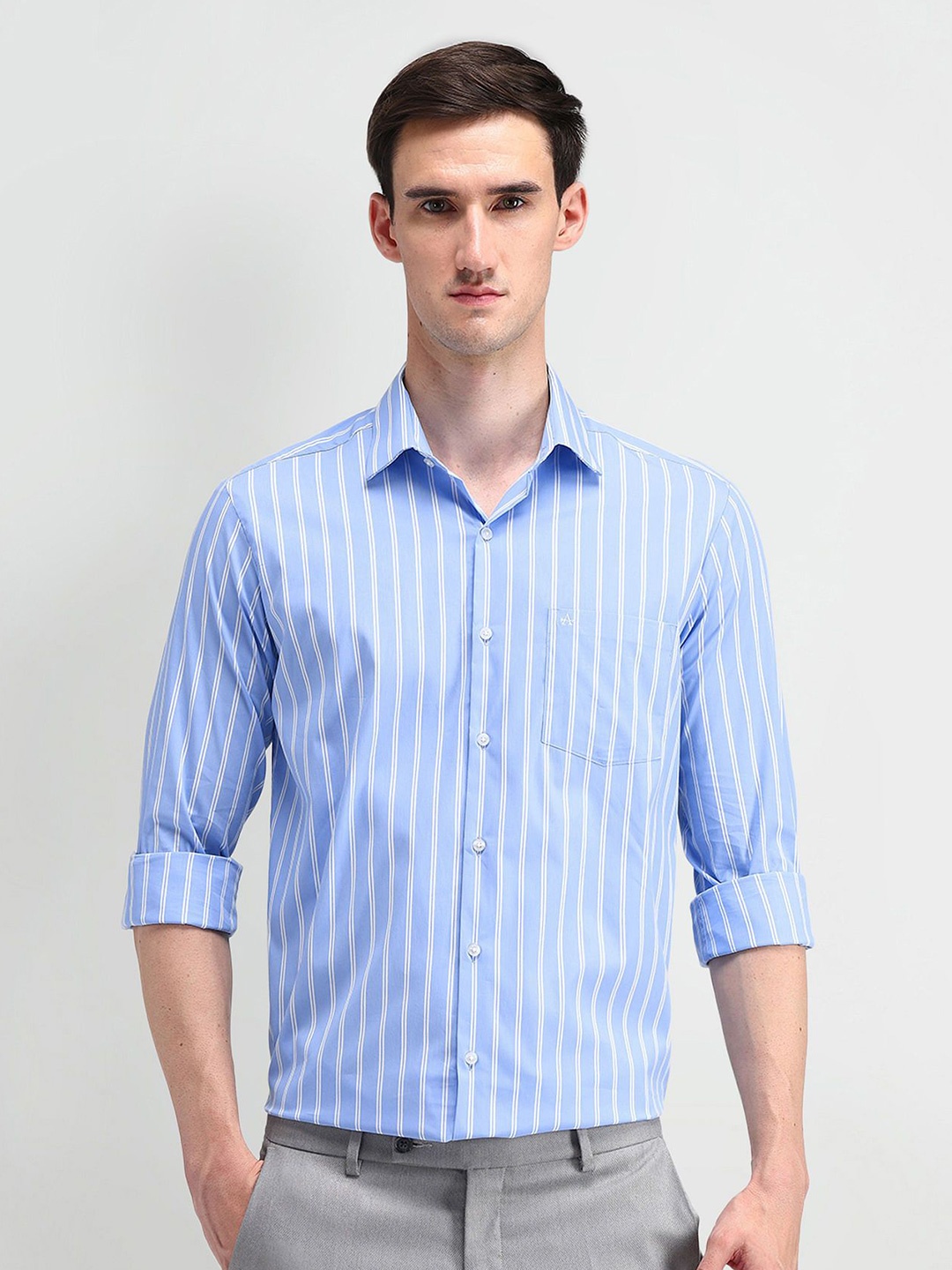 

Arrow Men Modern Slim Fit Opaque Striped Formal Shirt, Blue