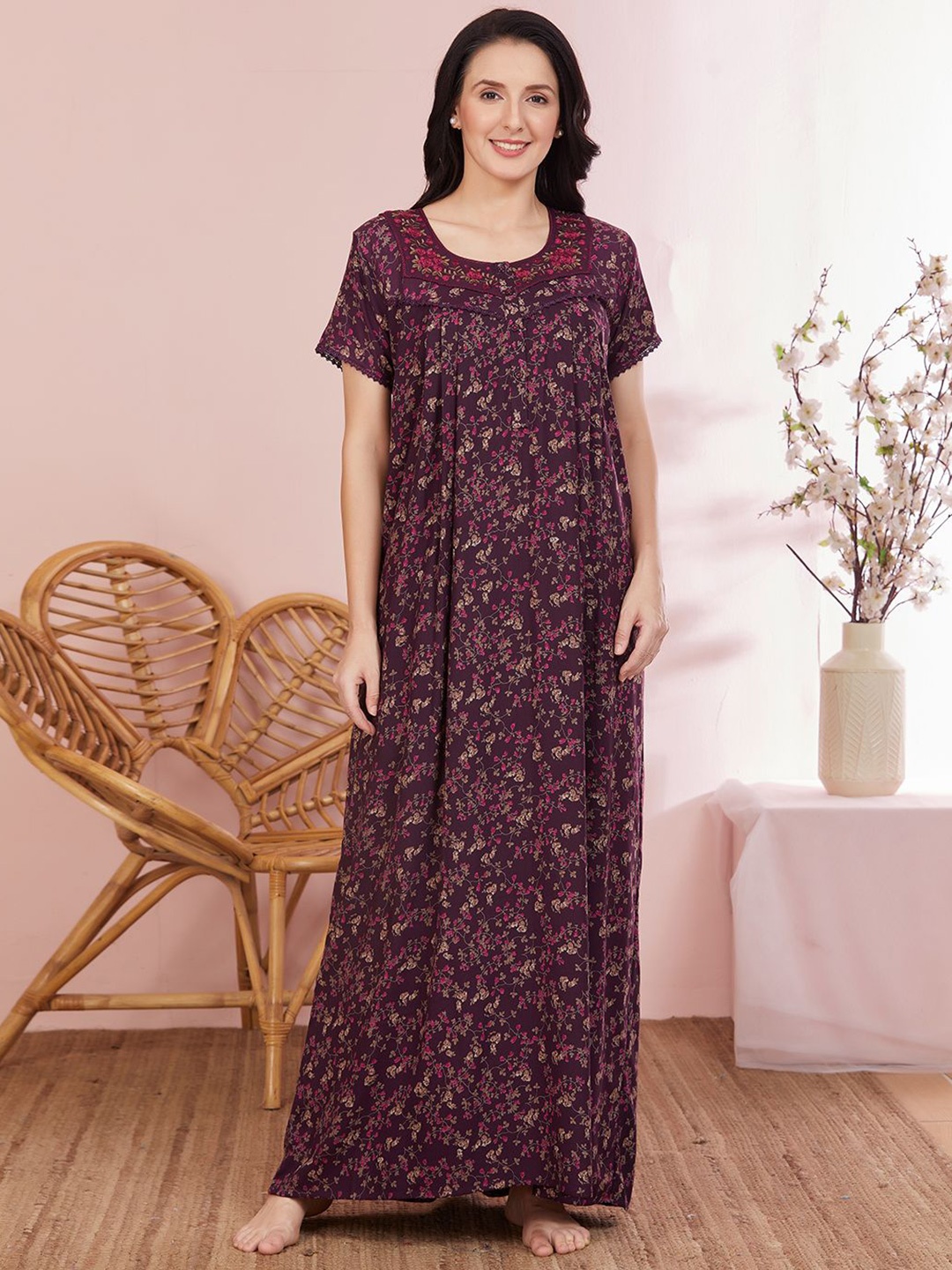 

Sand Dune Printed Maxi Nightdress, Burgundy