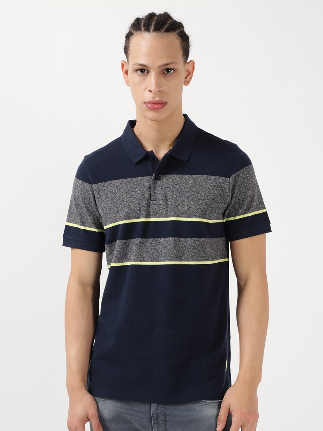 

Lee Striped Polo Collar Slim Fit Cotton T-shirt, Blue