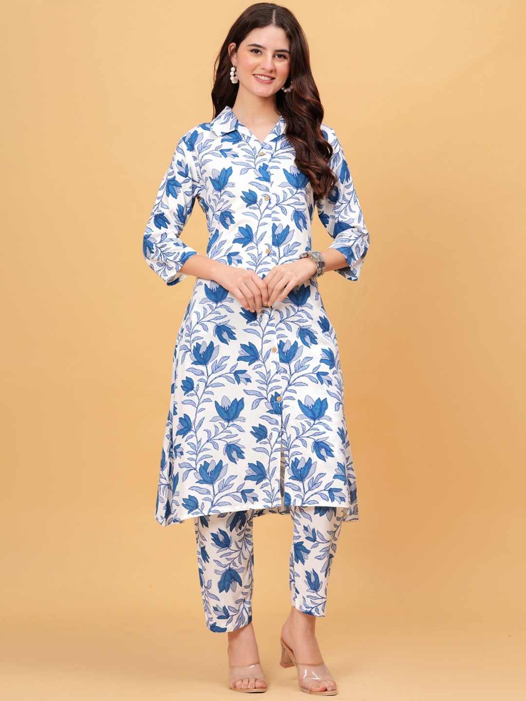 

BAESD Printed Pure Cotton Tunic & Trousers, Blue