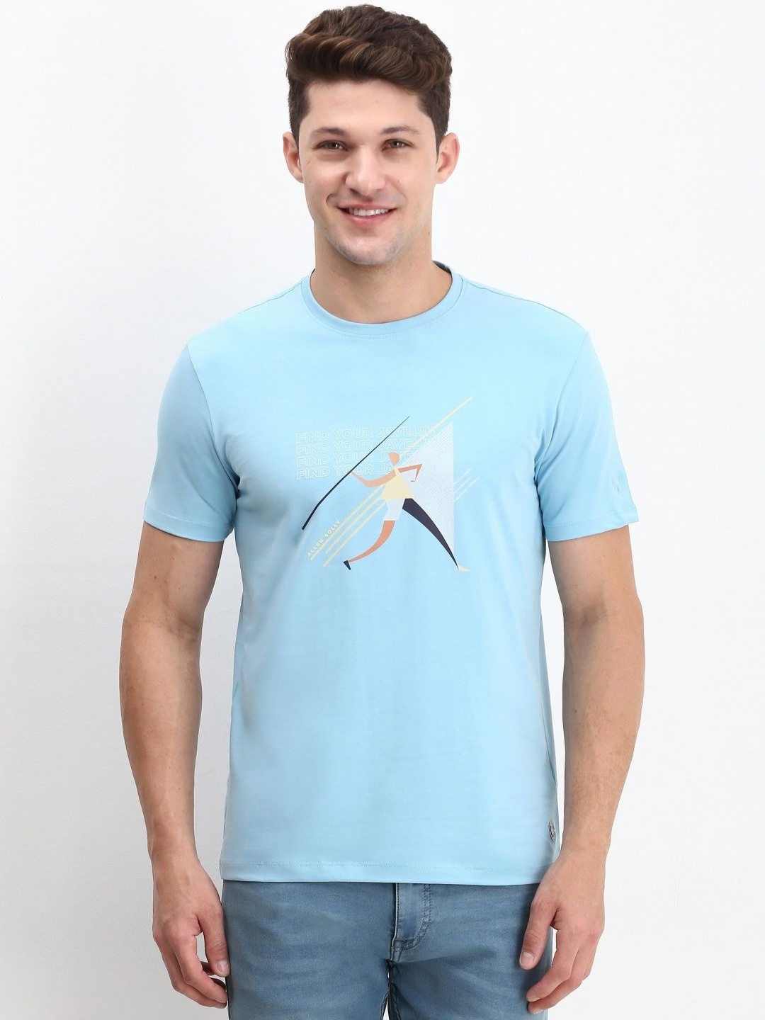 

Allen Solly Men Graphic Printed Round Neck Cotton Slim Fit T-shirt, Blue