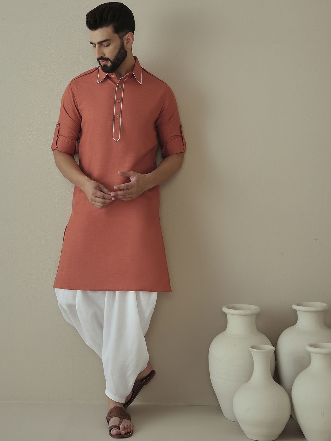 

Inddus Men Regular Kurta with Dhoti Pants, Rust