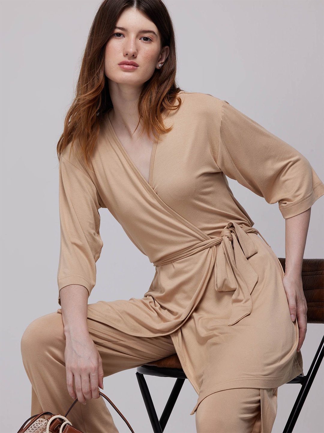 

CAVA Cava Sand Ease Wrap Top, Beige