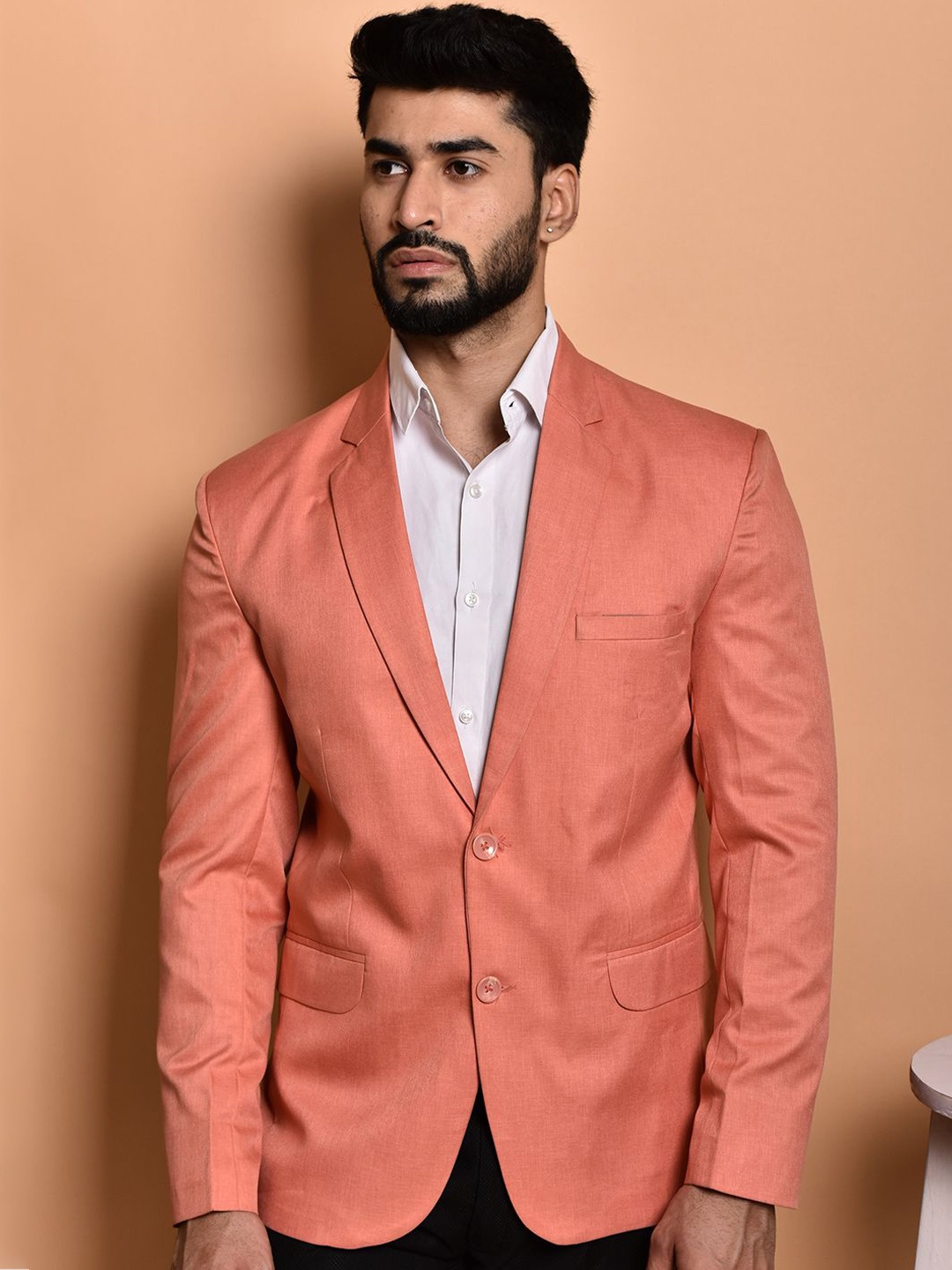 

PRINTCULTR Notched Lapel Single-Breasted Casual Blazer, Peach