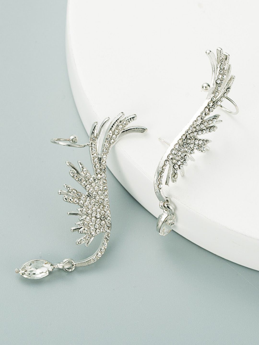 

Krelin Silver Plated Cubic Zirconia & Rhinestone Classic Ear Cuff Earrings