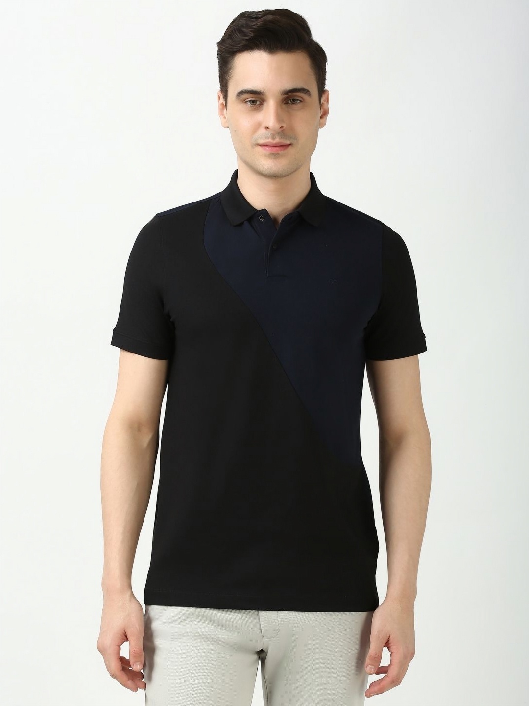 

Peter England Men Colourblocked Polo Collar Cotton T-shirt, Black