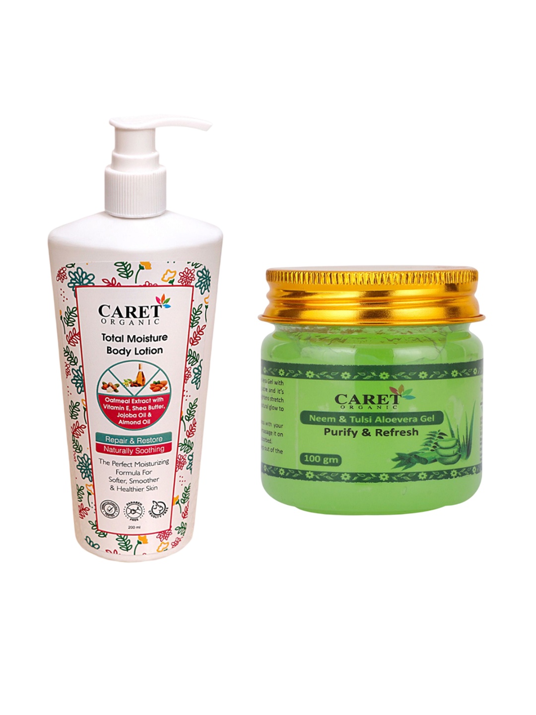 

CARET ORGANIC Set Of 2 Aloevera Gel- 100g & Total Moisture Body Lotion- 200ml, White