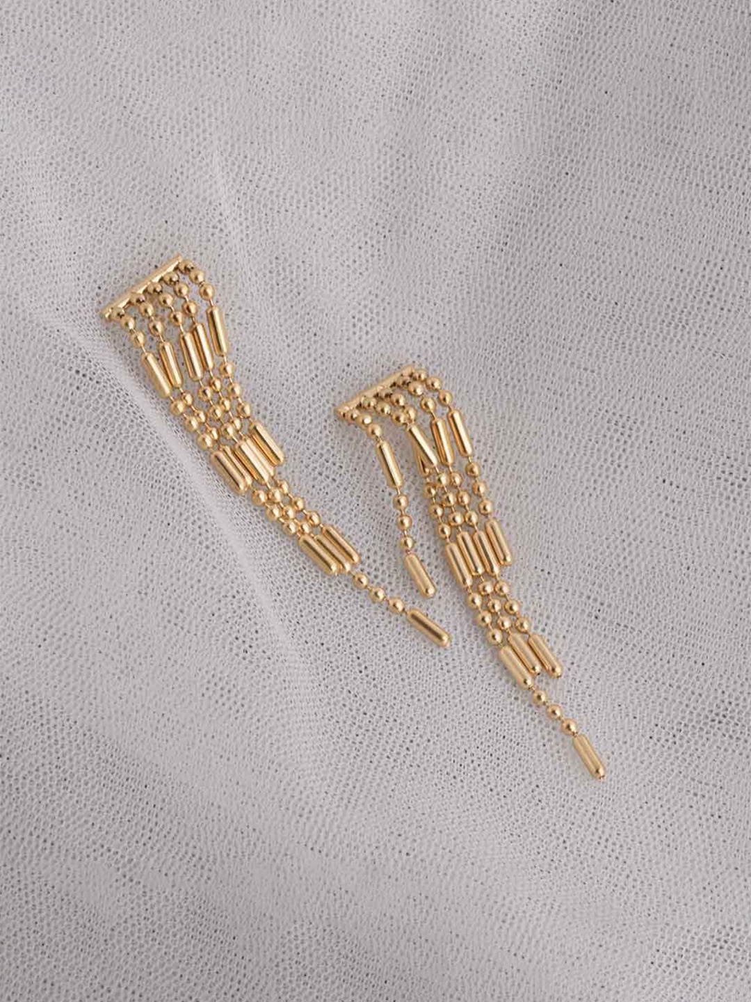 

PALMONAS Stainless Steel Gold-Plated Contemporary Drop Earrings