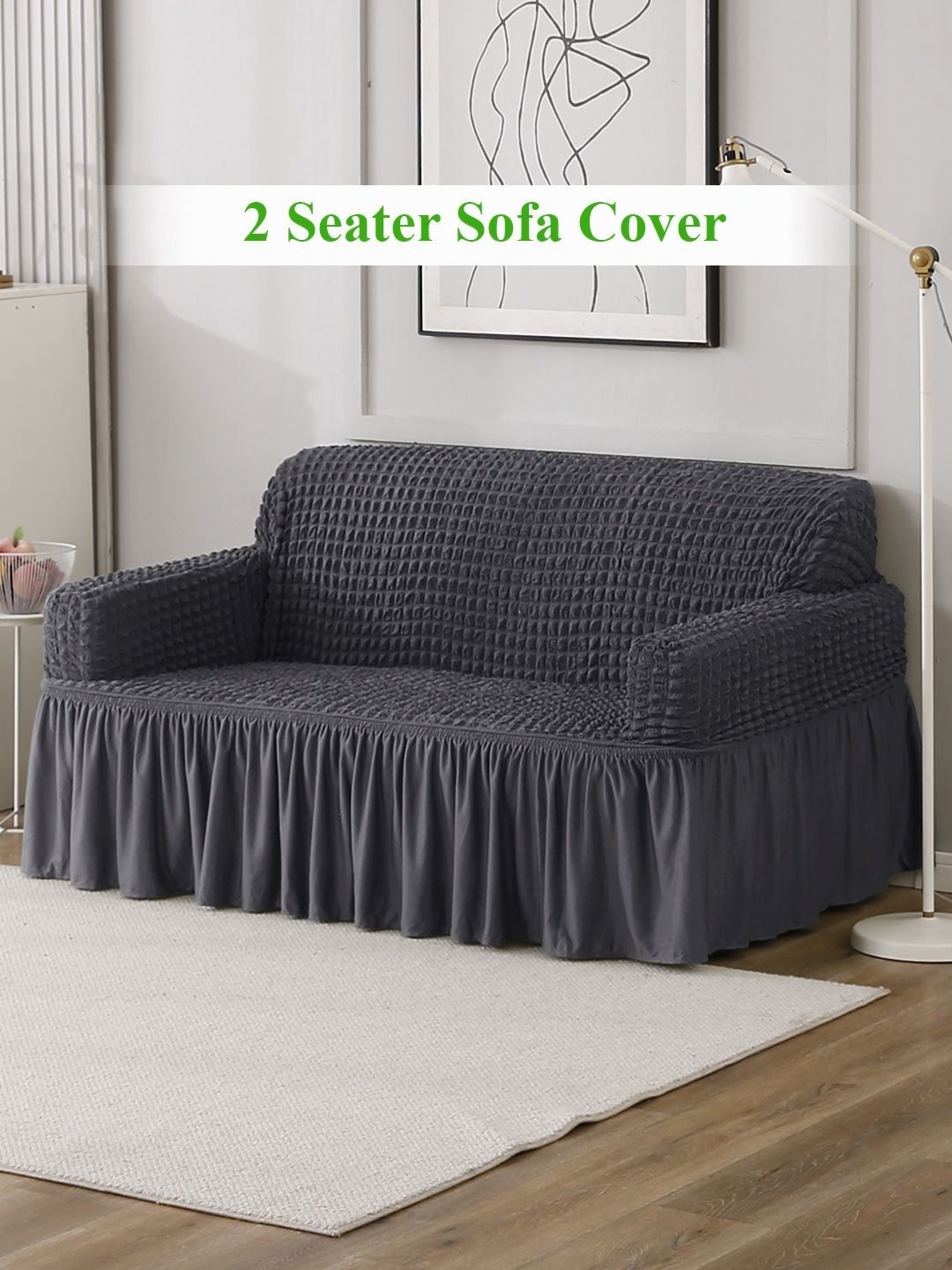 

HOKIPO Grey Self Design 2-Seater Stretchable Sofa Cover With Arms