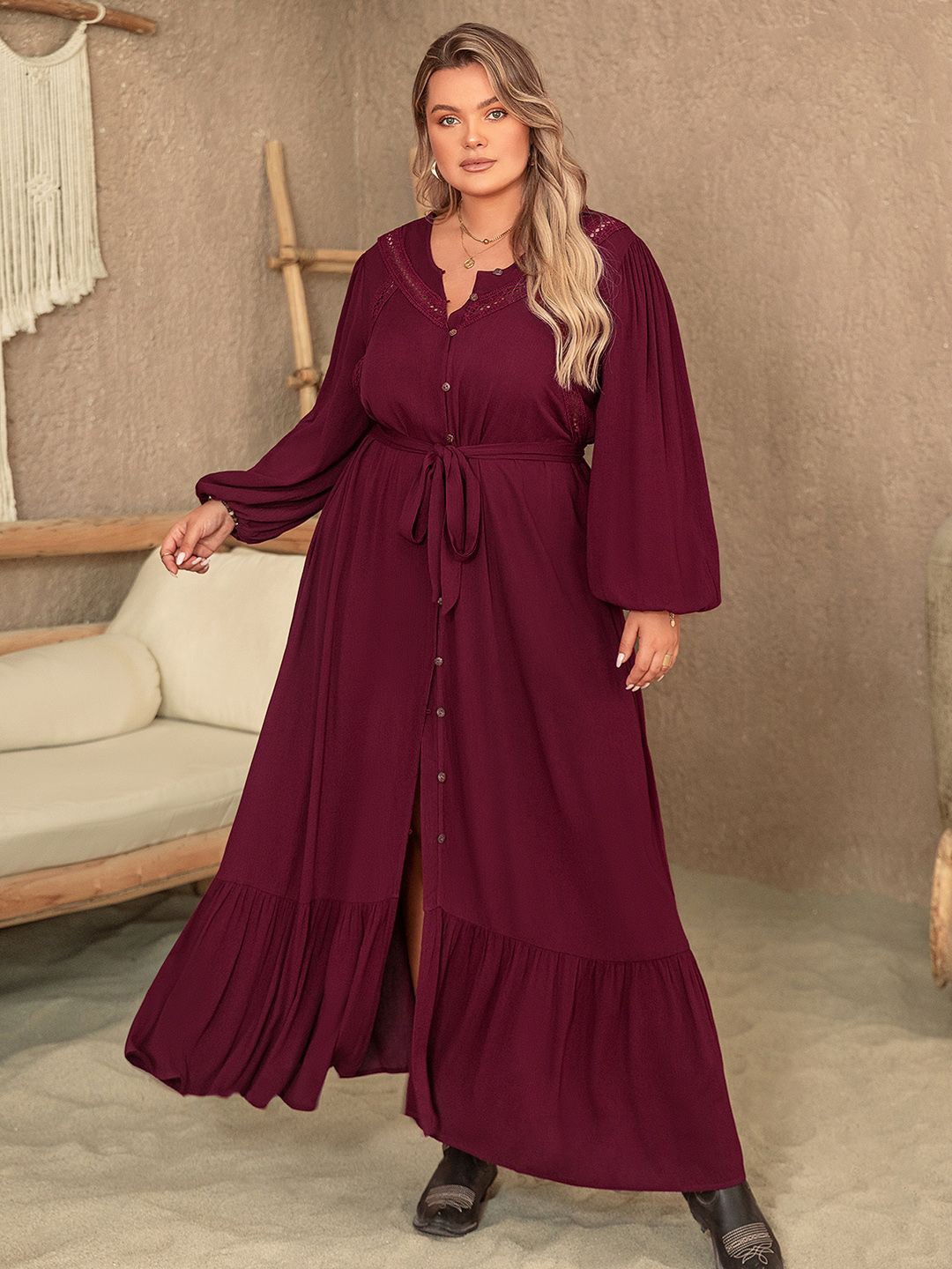 

JC Mode Women Puff Sleeve Maxi Dress, Red