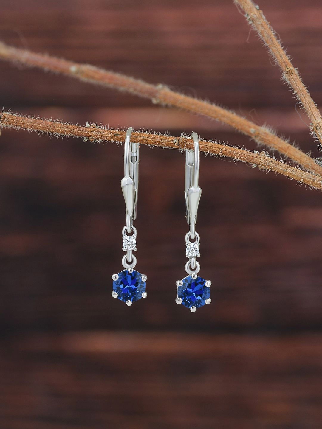 

Ornate Jewels 925 Sterling Silver Blue Sapphire Solitaire Dangle Earrings