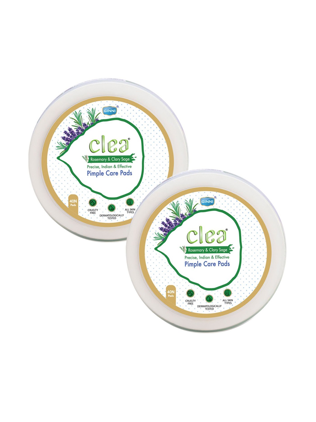 

Clea Set of 2 Rosemary & Clary Sage Pimple Care Pads-40N Pads Each, White