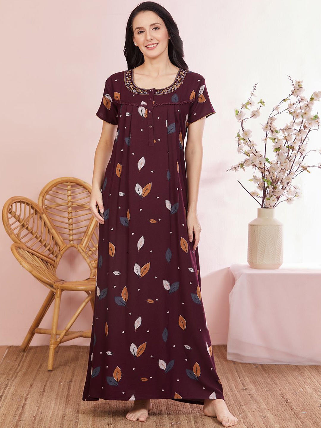 

Sand Dune Printed Maxi Nightdress, Burgundy