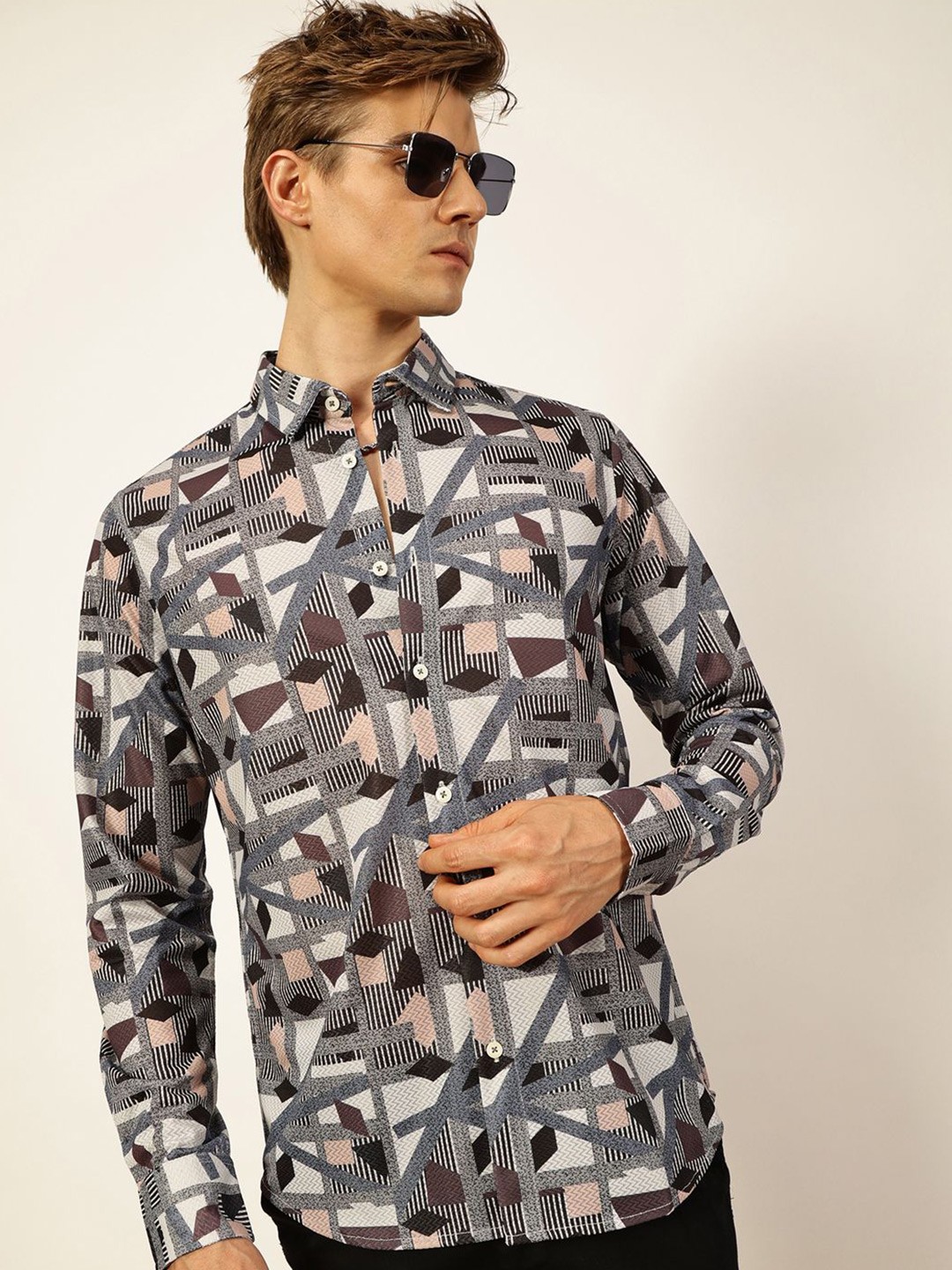 

Thomas Scott Men Premium Slim Fit Opaque Printed Casual Shirt, Grey