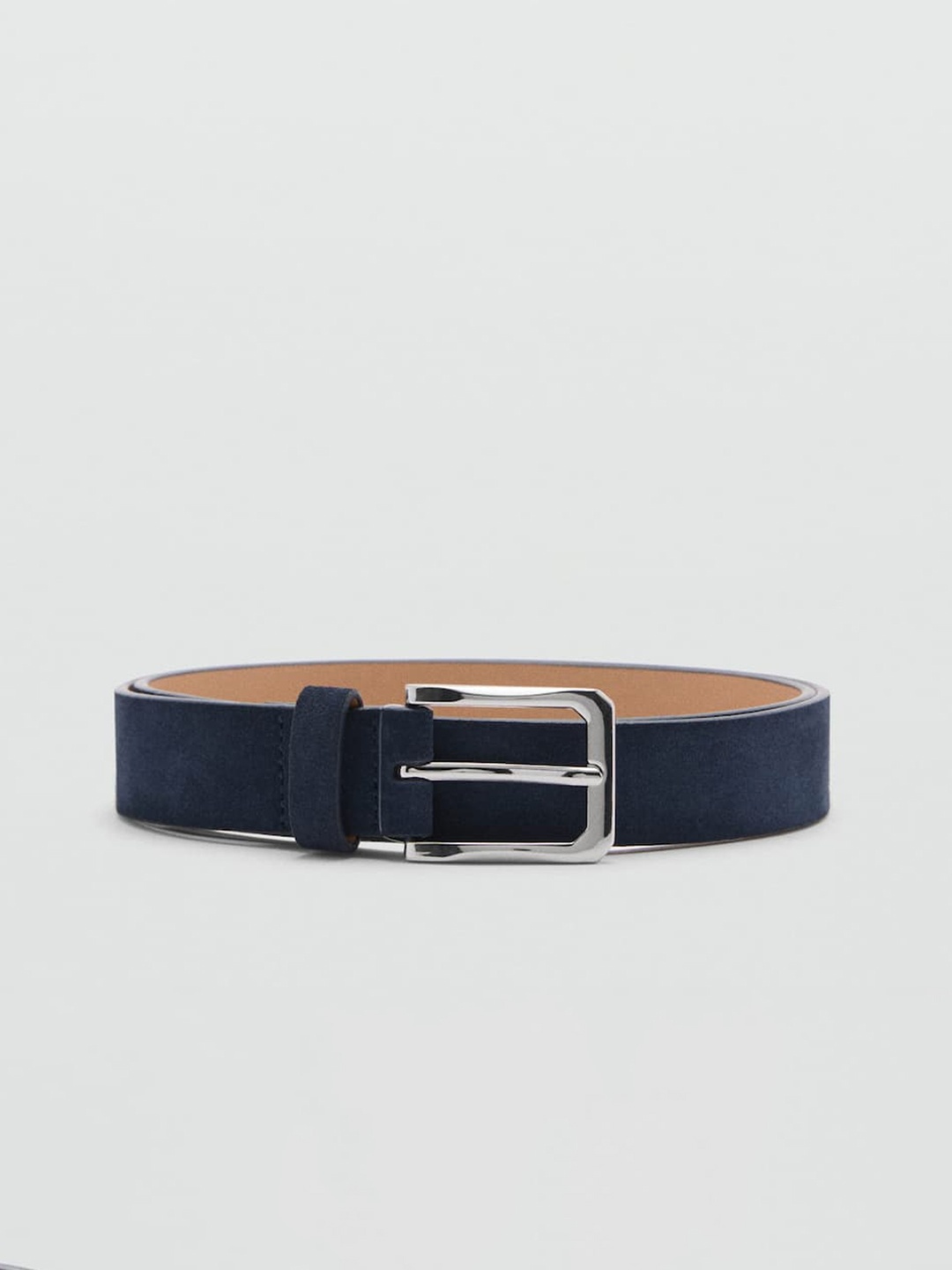 

MANGO MAN Men Leather Buckle Belt With Suede Finish, Navy blue