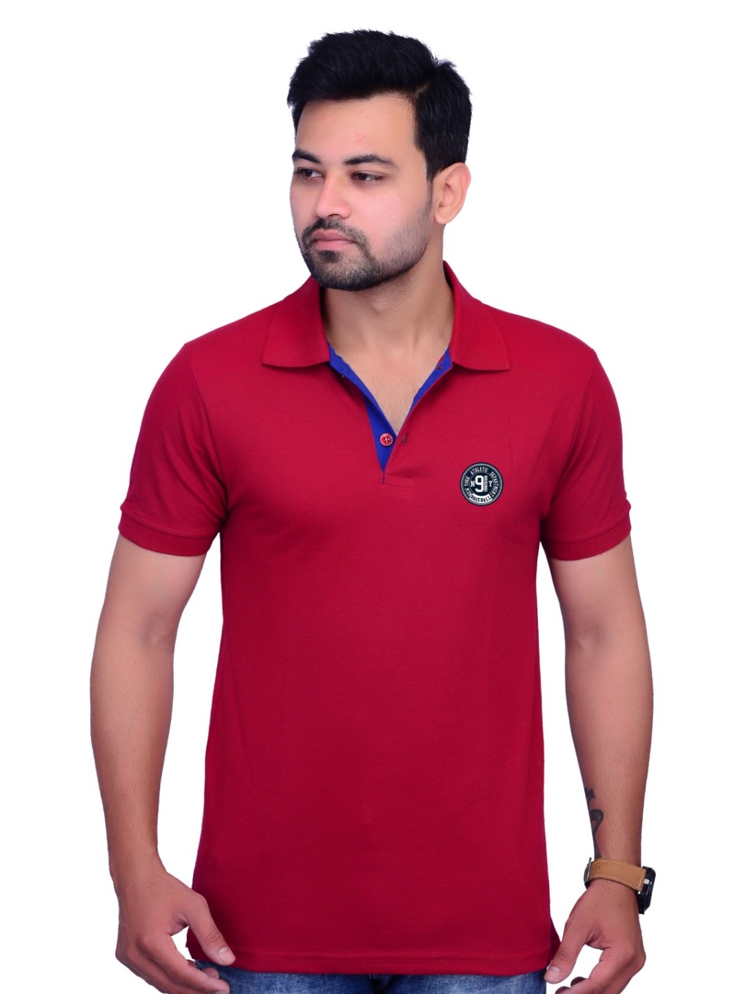 

LA MILANO Men Cotton Printed Polo Collar Short Sleeves T-shirt, Maroon