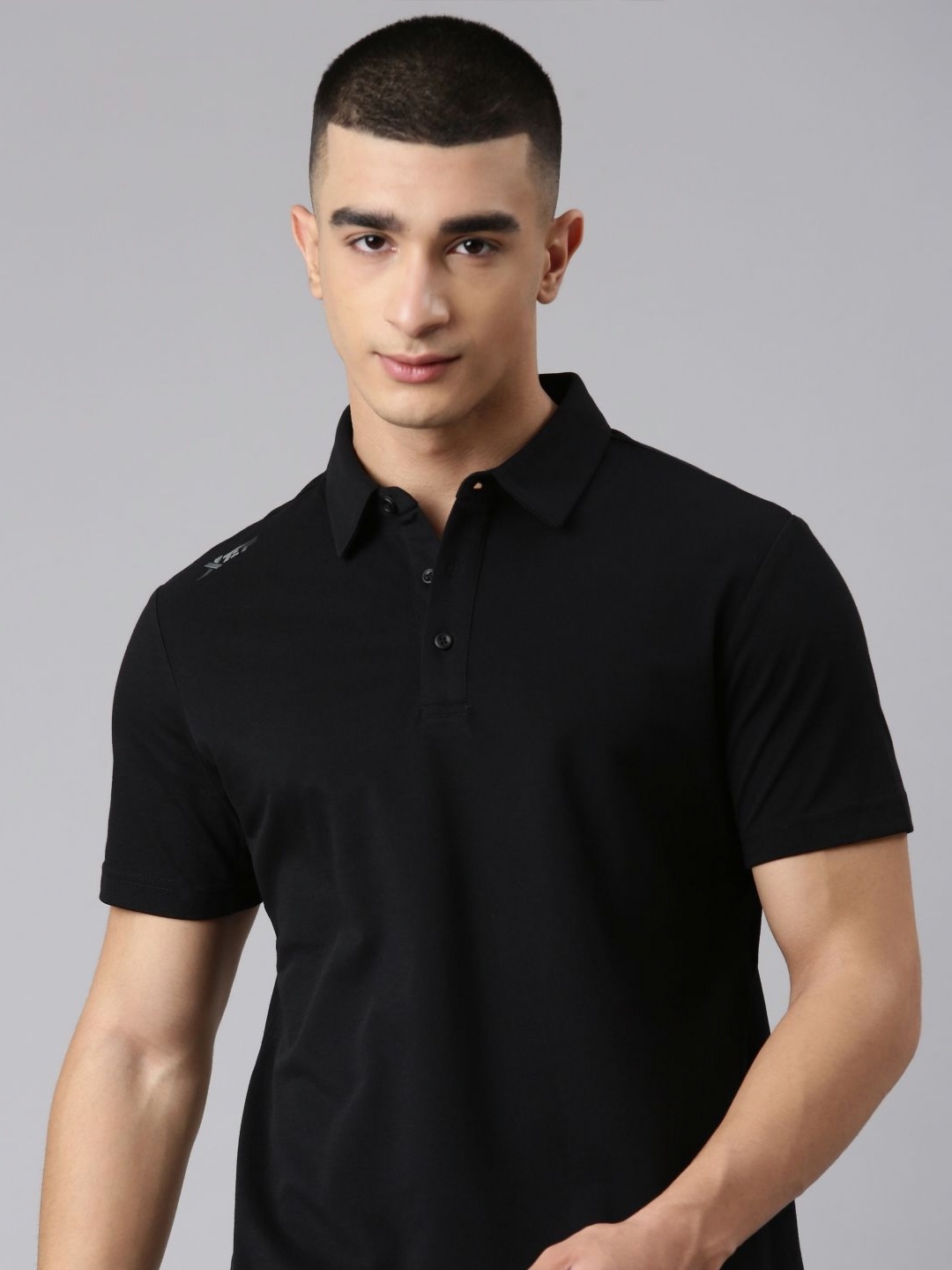 

Xtep Men Antimicrobial Solid Polo Collar Cotton T-shirt, Black