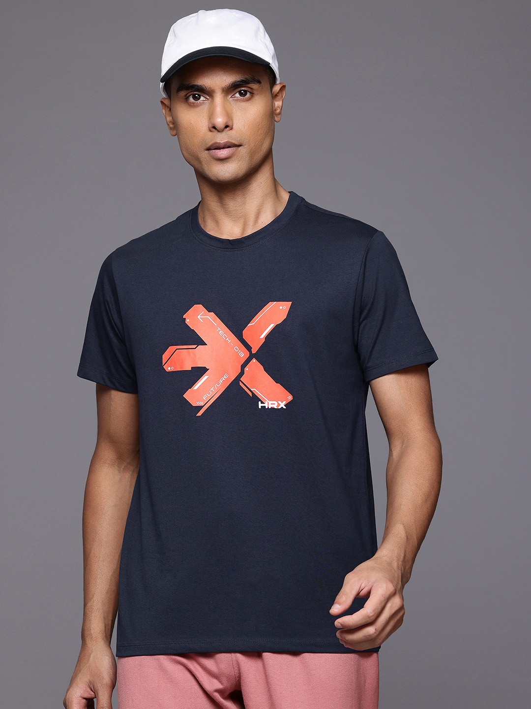 

HRX by Hrithik Roshan Brand Logo Printed T-shirt, Navy blue