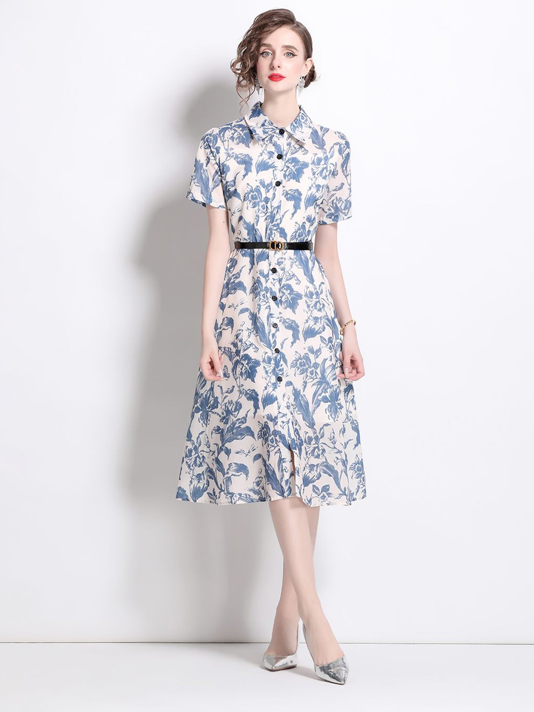

JC Collection Women Floral Printed Shirt Dress, Blue