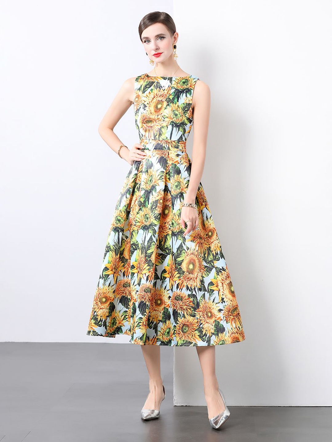 

JC Collection Women Floral Printed Fit & Flare Midi Dress, Yellow