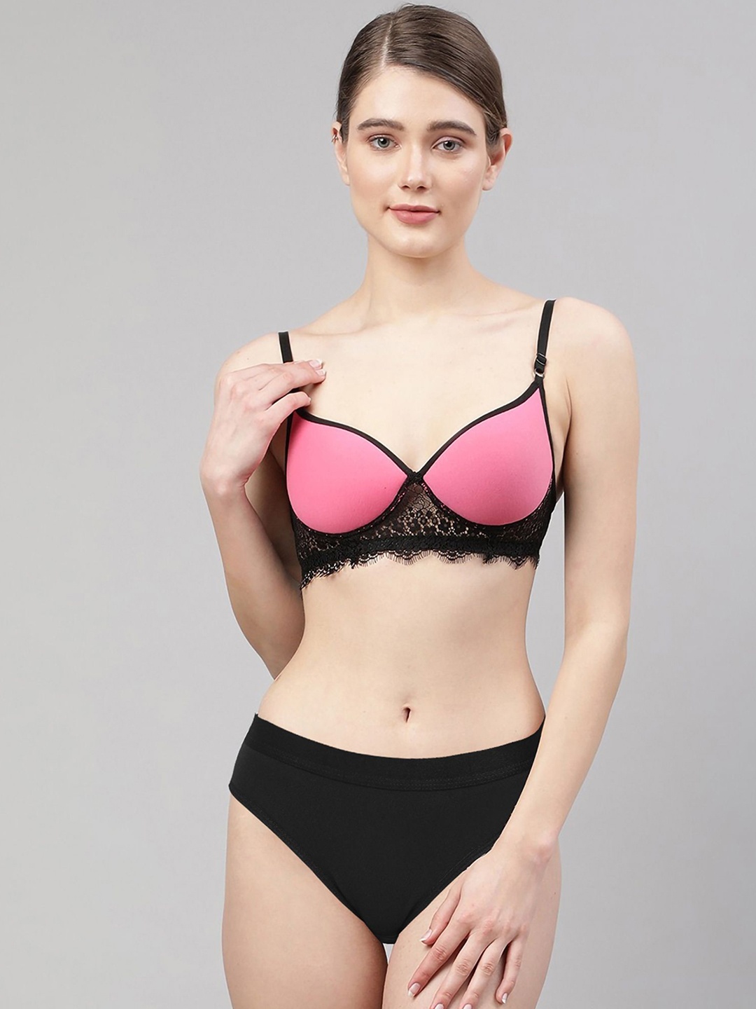 

AROUSY Shoulder Strap lingerie Set, Pink