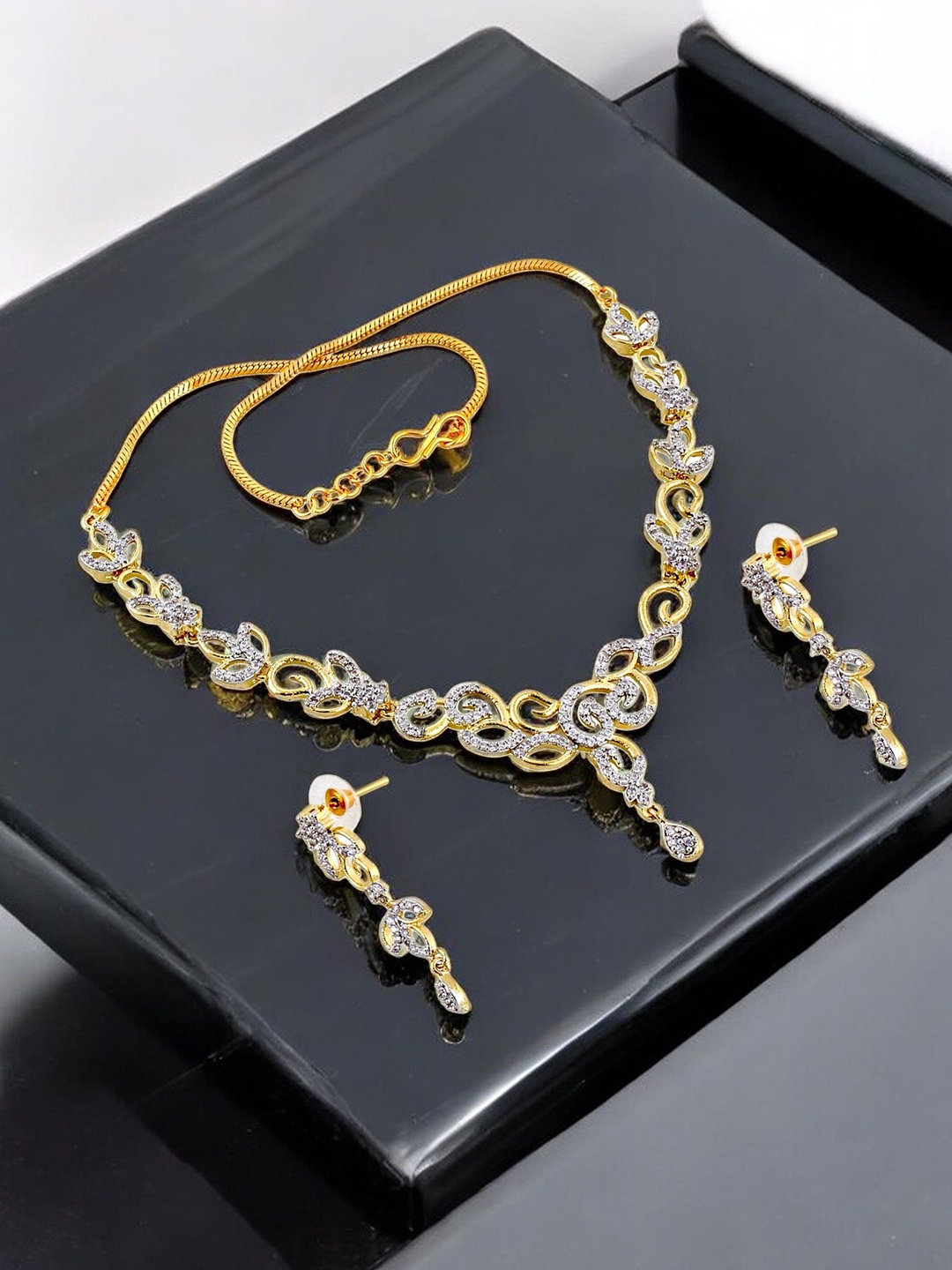 

LUCKY JEWELLERY 18K Gold-Plated AD-Studded Jewellery Set