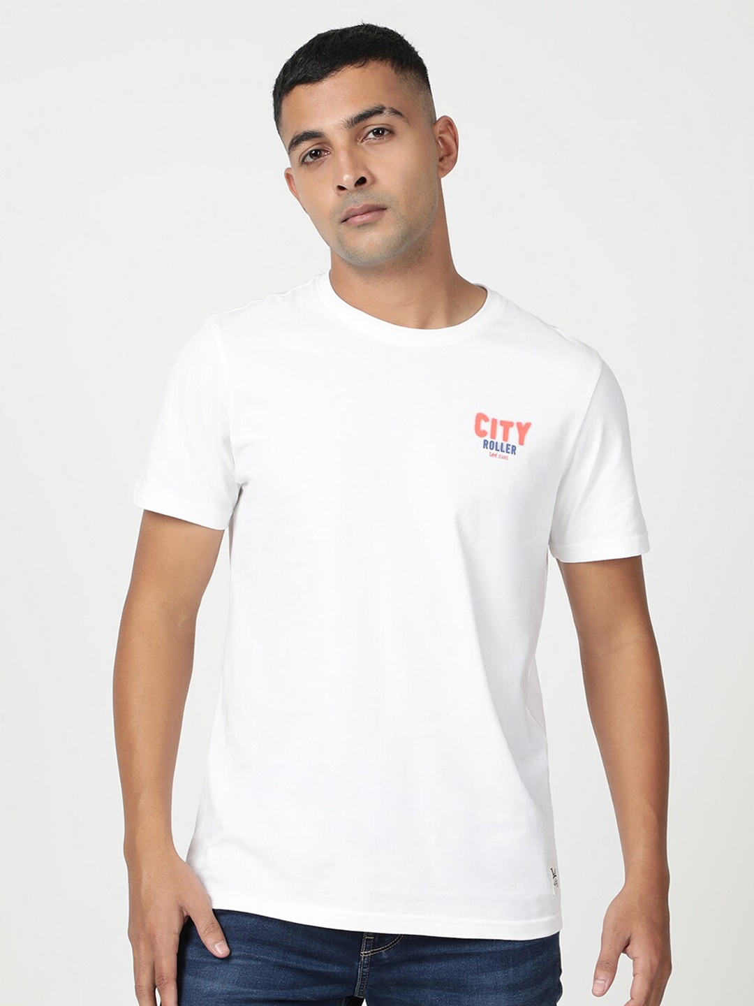 

Lee Men Printed Round Neck Cotton T-shirt, White