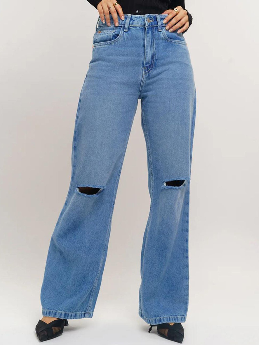 

Kotty Women Jean Straight Fit High-Rise Slash Knee Stretchable Jeans, Blue