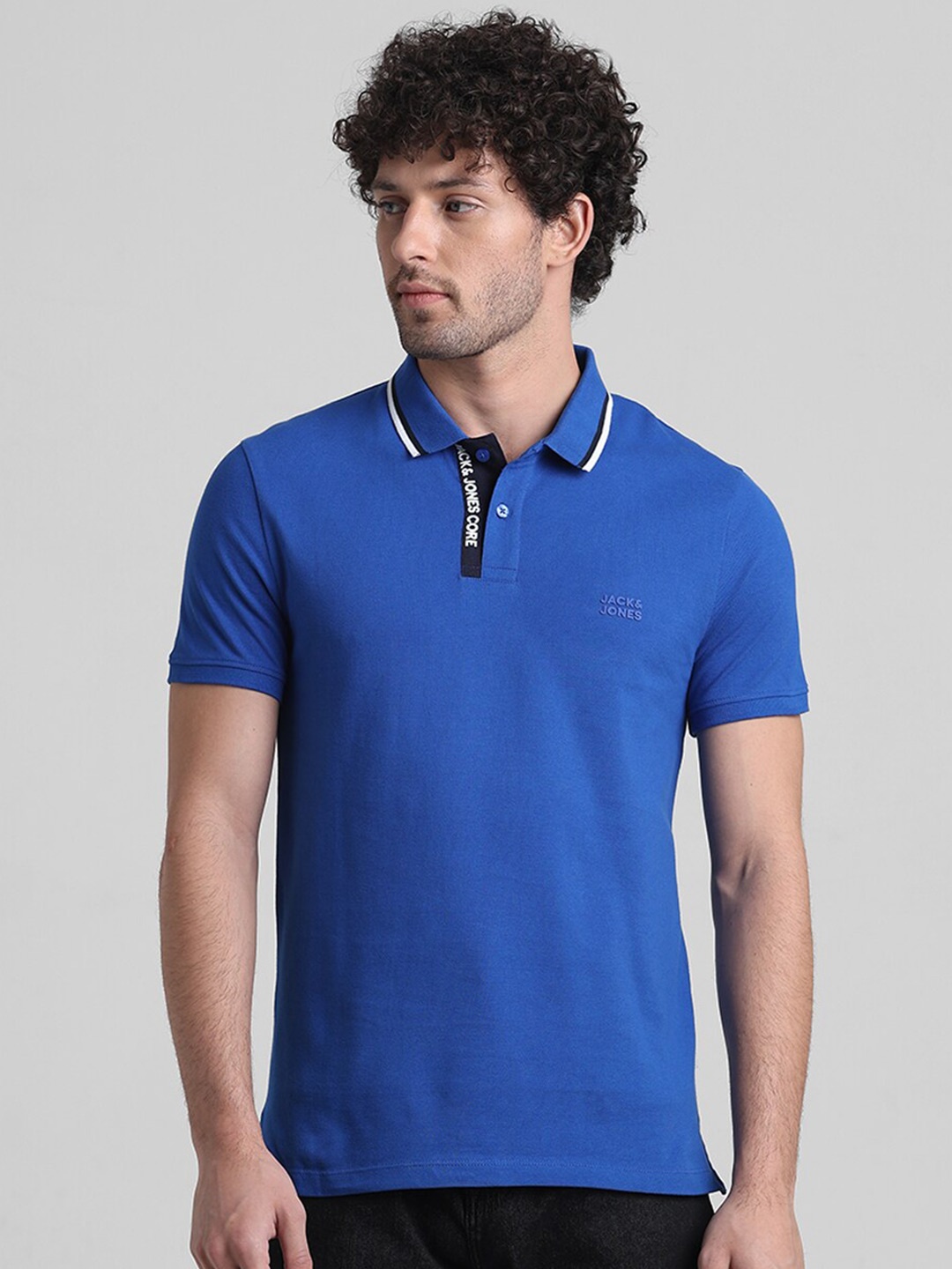 

Jack & Jones Cotton Polo Collar Slim Fit T-shirt, Blue