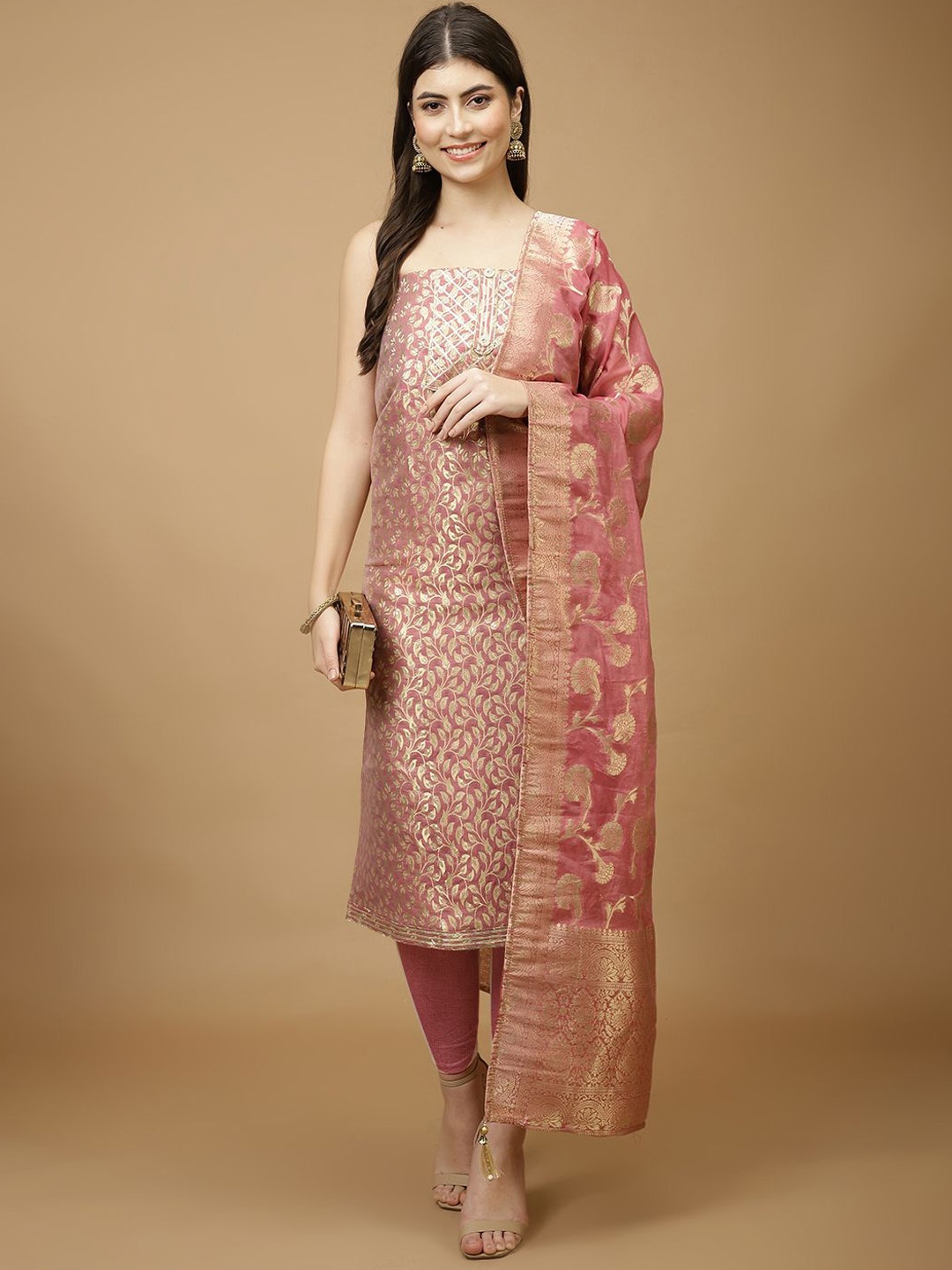 

Meena Bazaar Art Silk Unstitched Dress Material, Pink