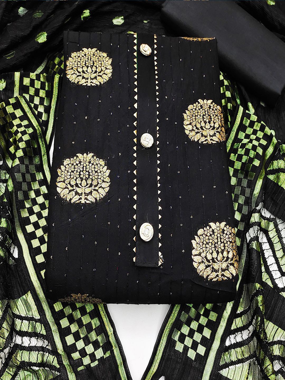

Lilots Unstitched Dress Material, Black