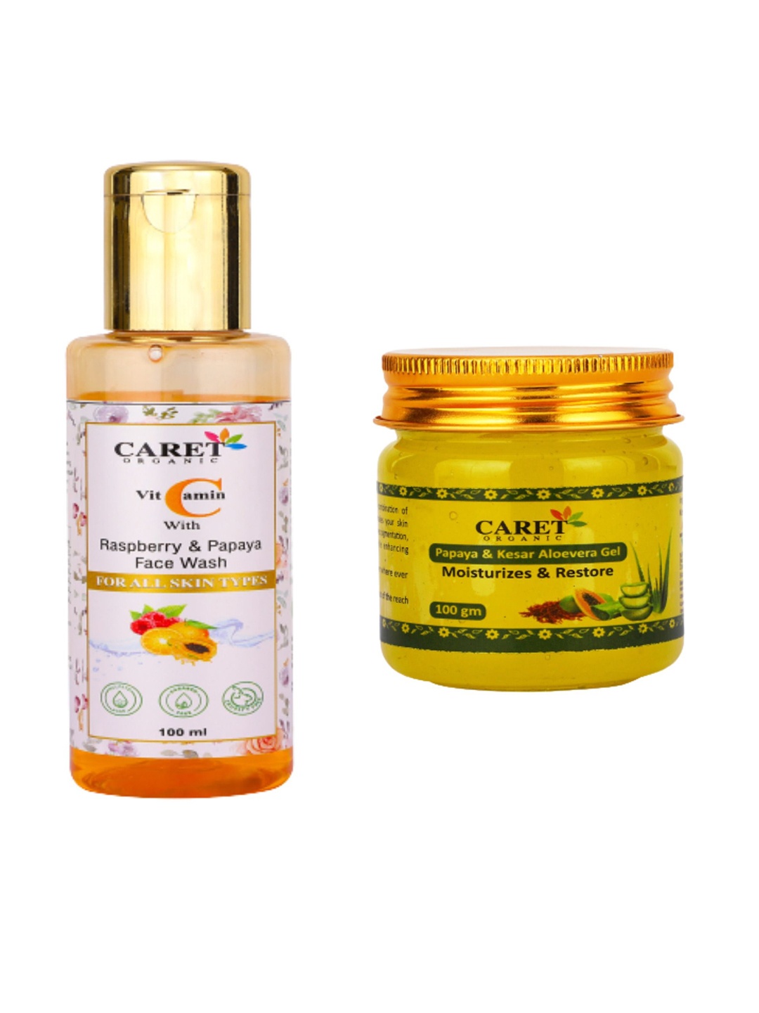 

CARET ORGANIC Raspberry & Papaya Face Wash 100 ml With Kesar & Aloe Vera Gel 100 g, White