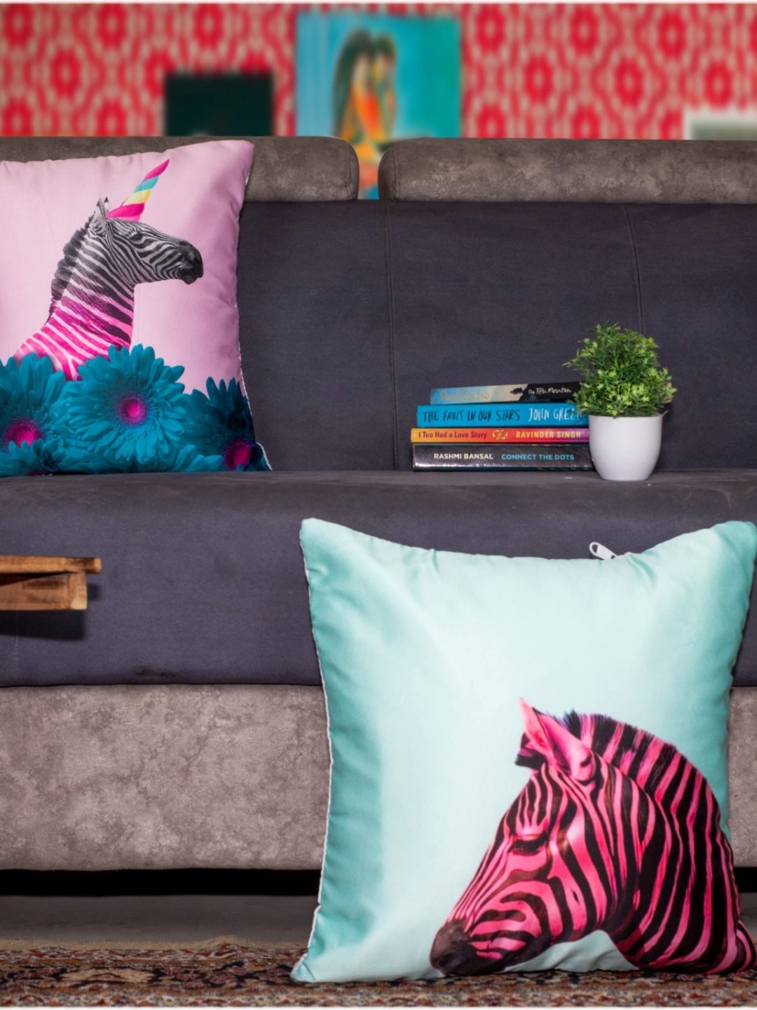

Vendola Blue & Pink 2 Printed Abstract Satin Square Cushion Covers
