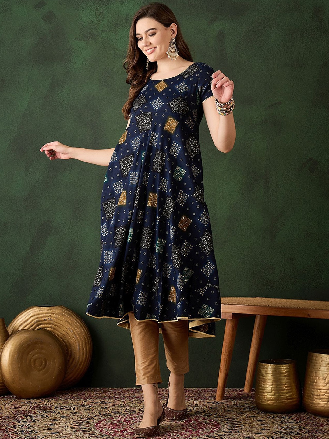 

Sangria Printed Anarkali Kurtas, Navy blue