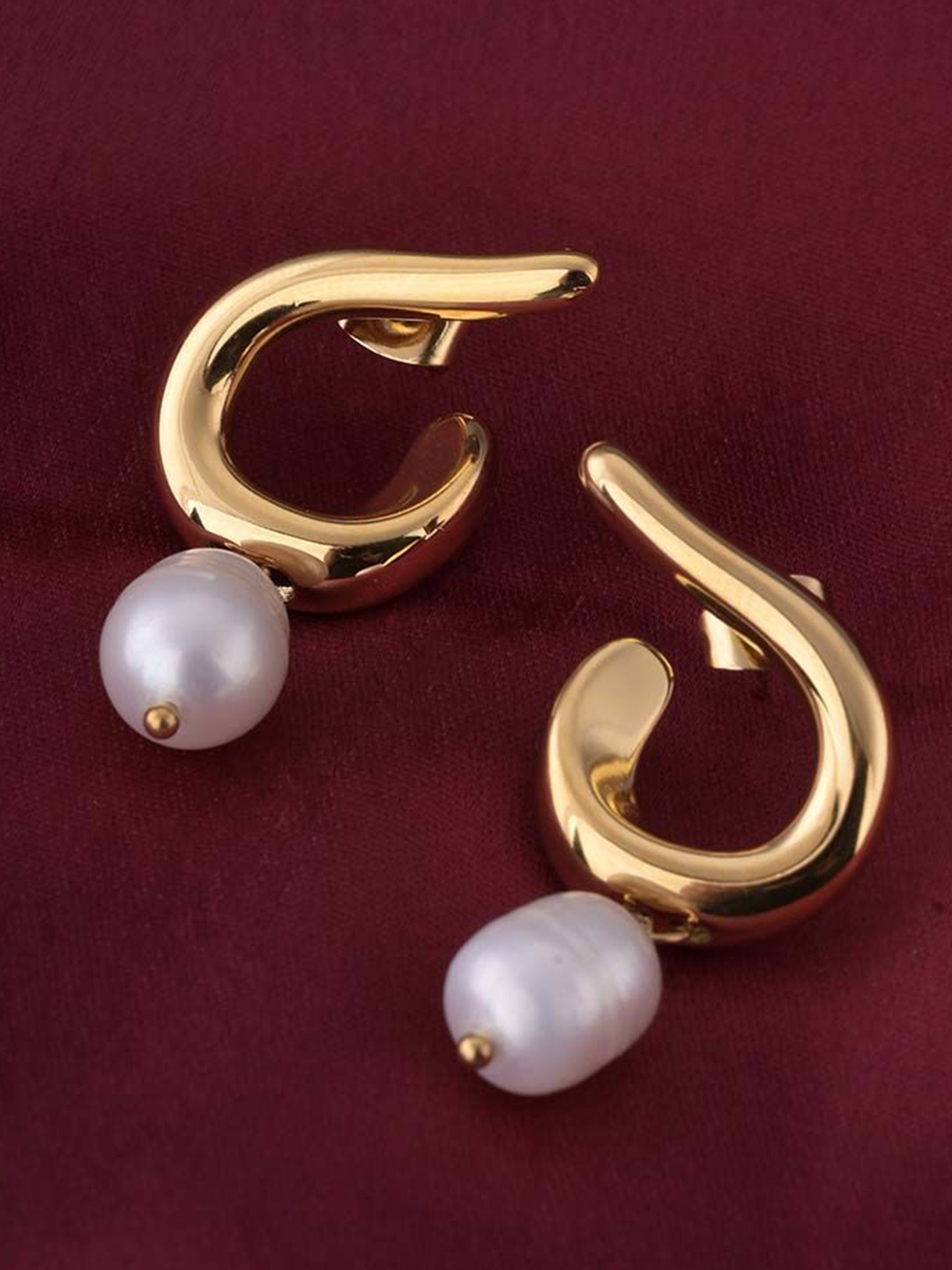 

PALMONAS Gold Plated Stainless Steel Pearls Drop Earrings