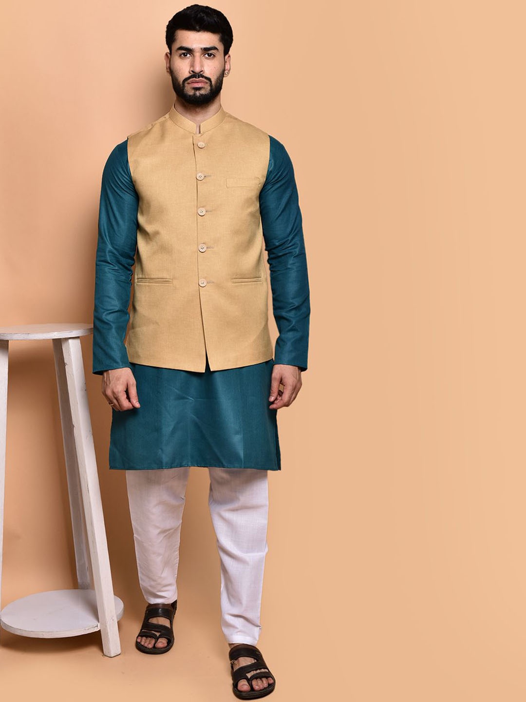 

PRINTCULTR Men Regular Pure Cotton Kurta with Trousers, Teal