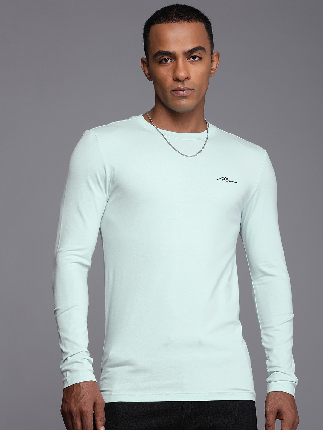 

boohooMAN Embroidered Round-Neck Casual T-shirt, Blue