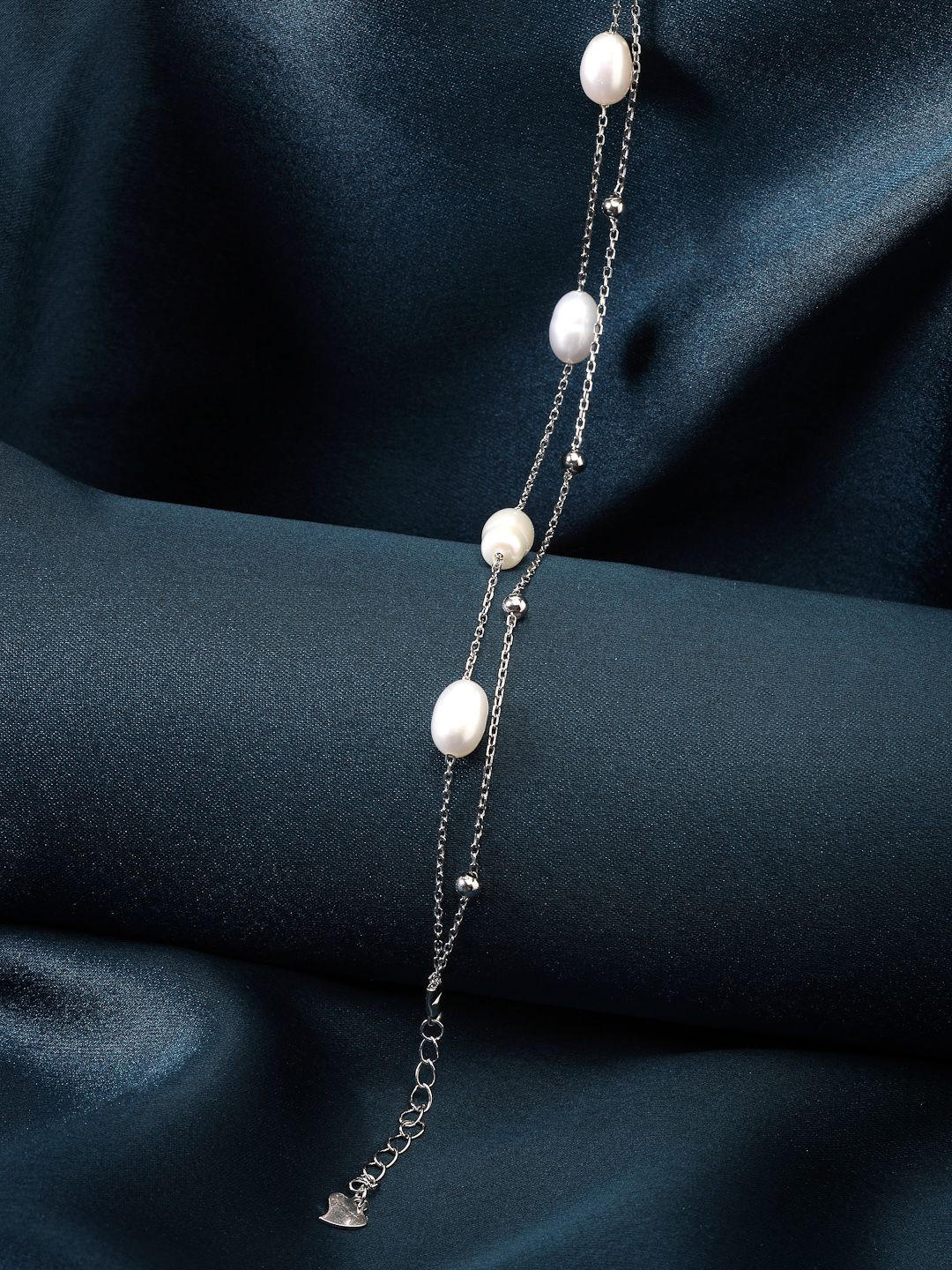 

PANASH 925 Sterling Silver Rhodium-Plated Fresh Water Pearls Multistrand Bracelet