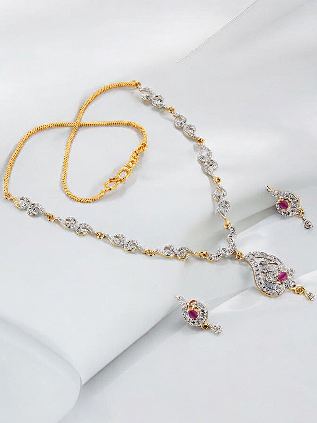 

LUCKY JEWELLERY 18K Gold-Plated American Diamond-Studded Jewellery Set