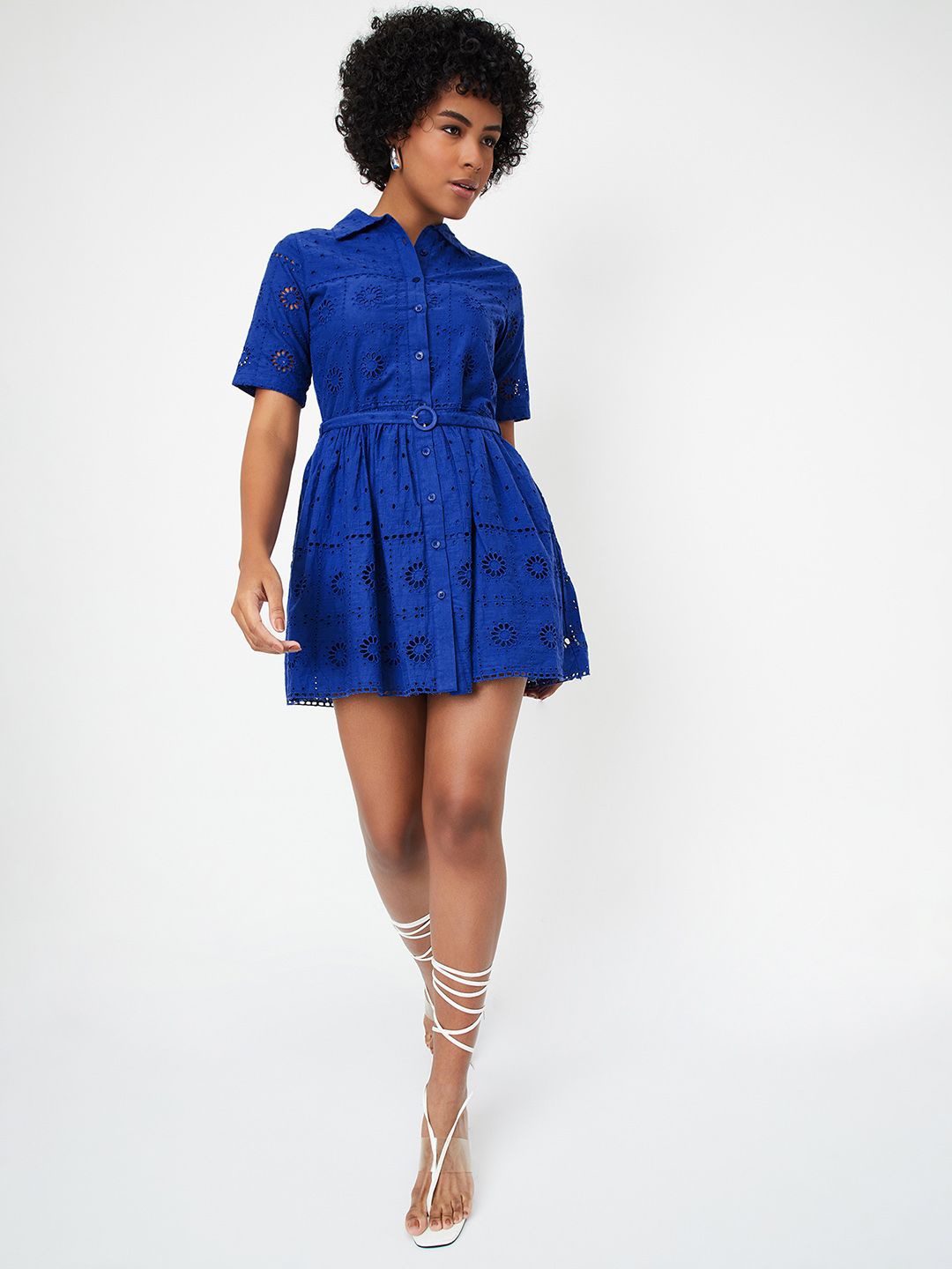 

Max x Kalki Women Schiffli Shirt Dress, Blue