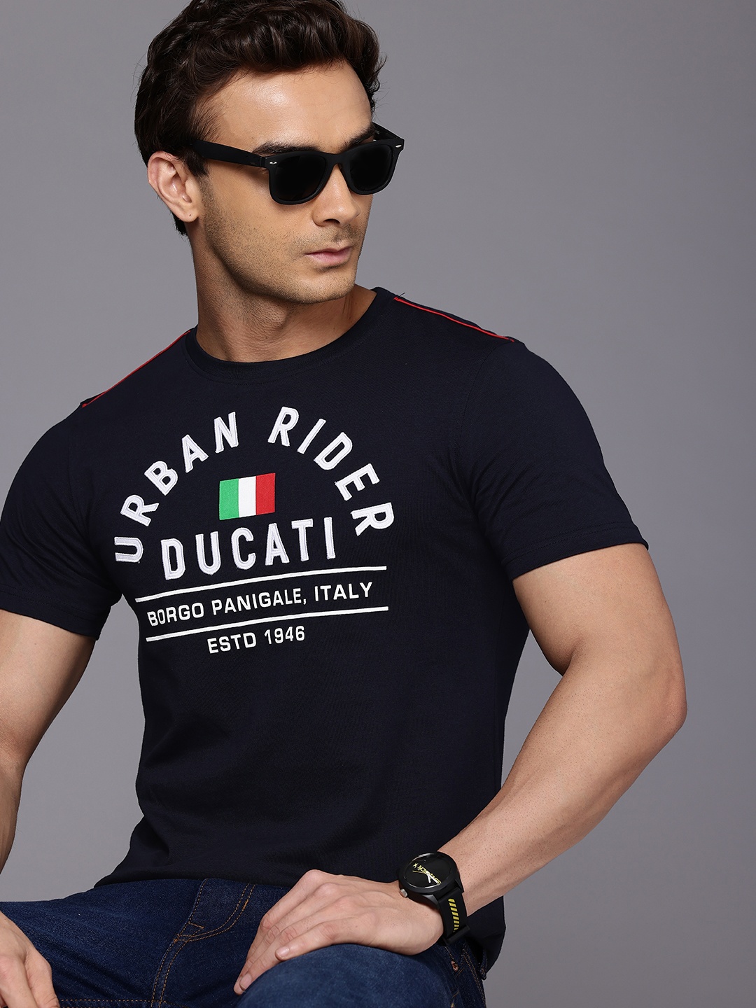 

Ducati Brand Logo Printed Pure Cotton T-shirt, Navy blue