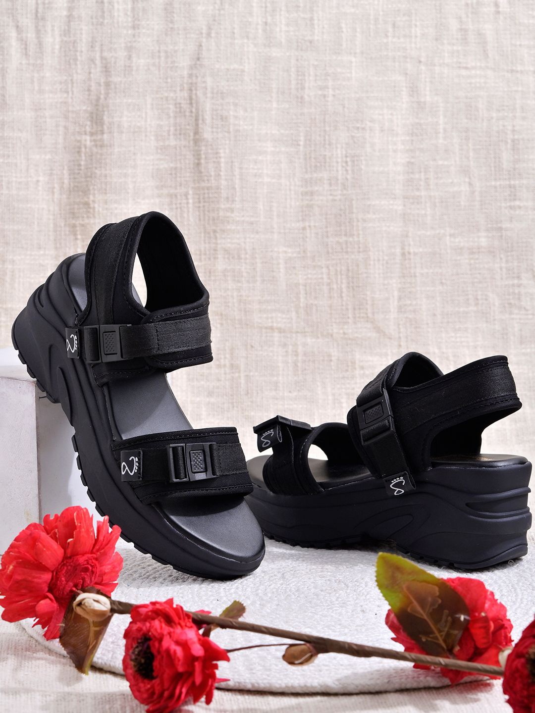 

Stylestry Women PU Platform Sandals, Black